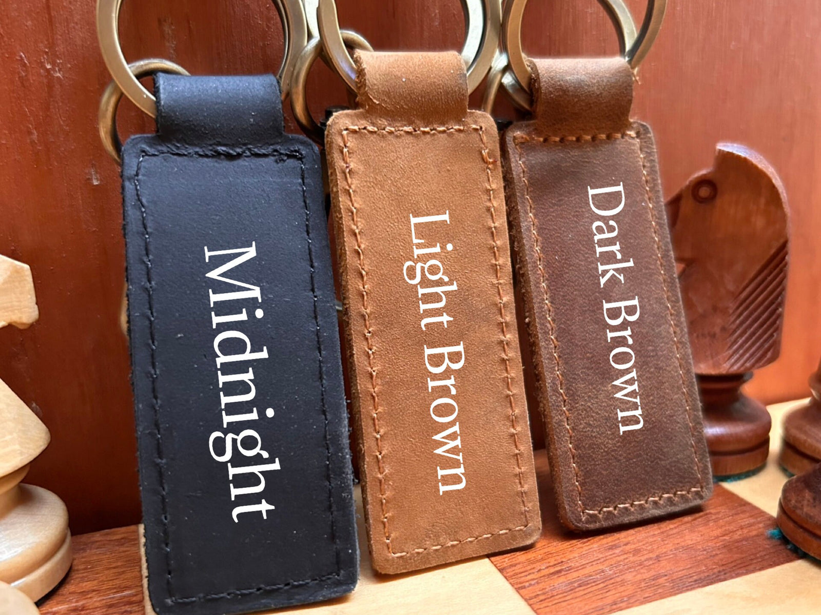 Chess Genuine Leather Keychain