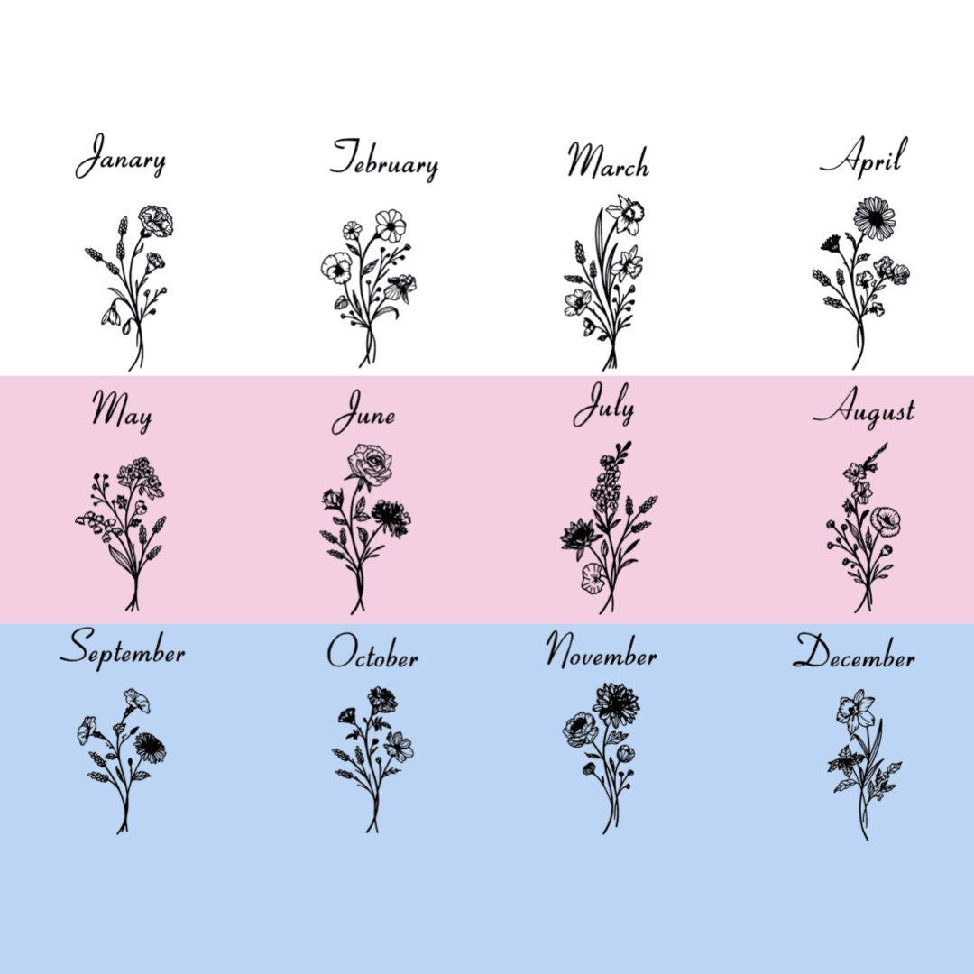 Birth flower Keychain Stainless Steel