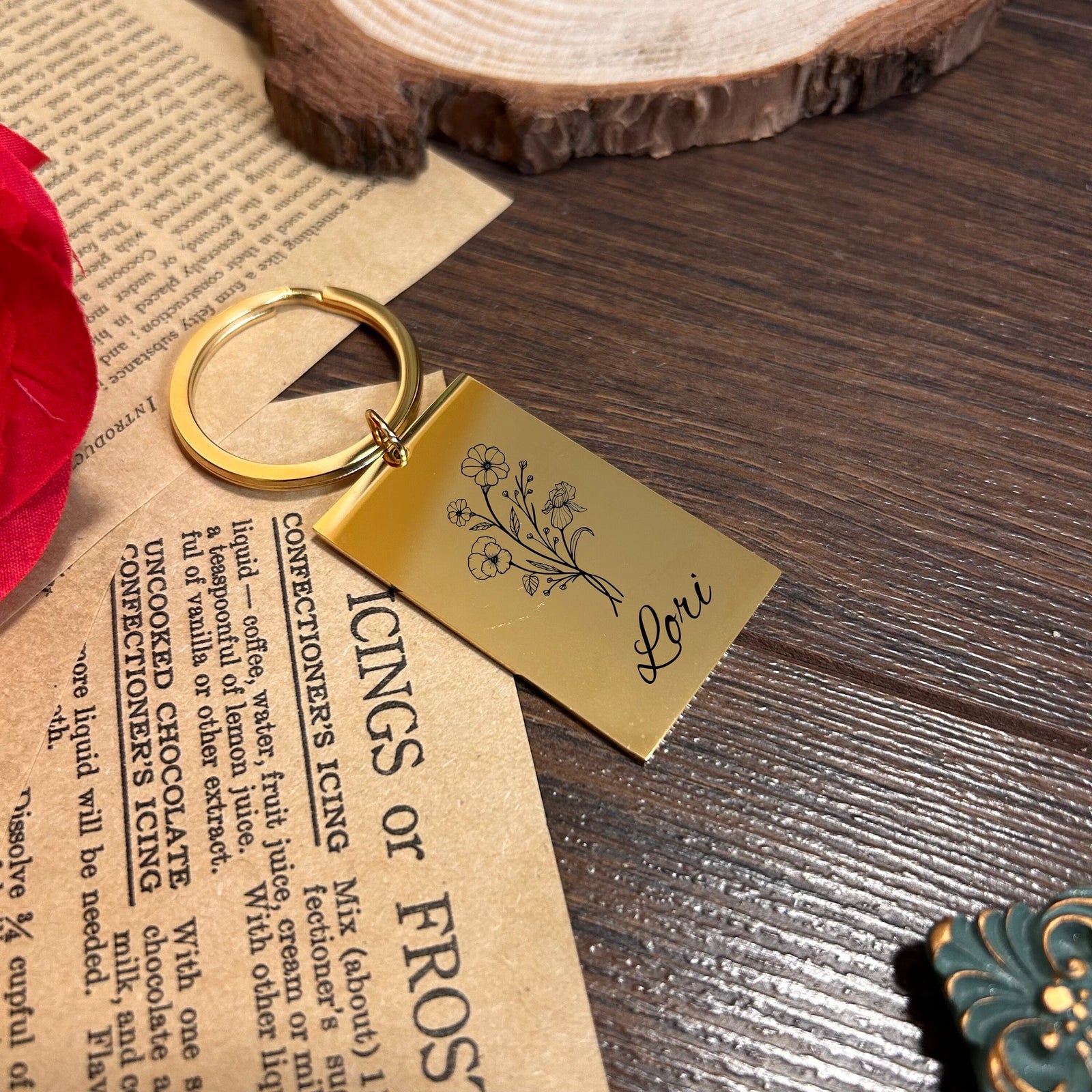 Birth flower Keychain Stainless Steel