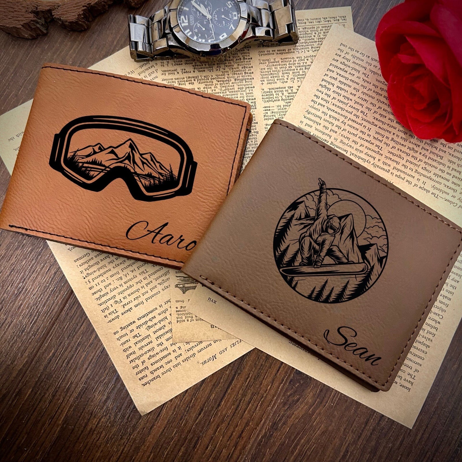 Skiing Leather Wallet