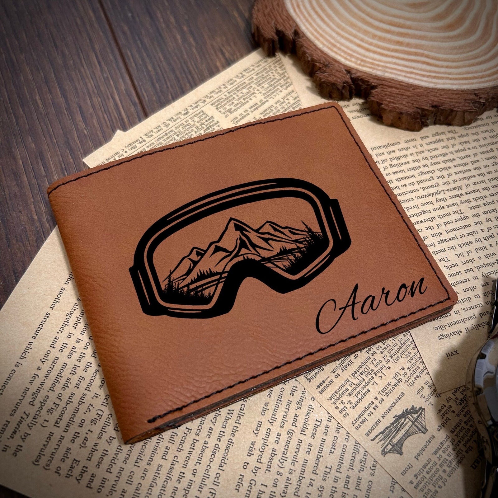Skiing Leather Wallet