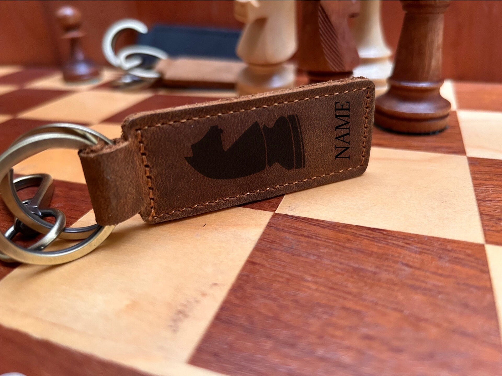 Chess Genuine Leather Keychain