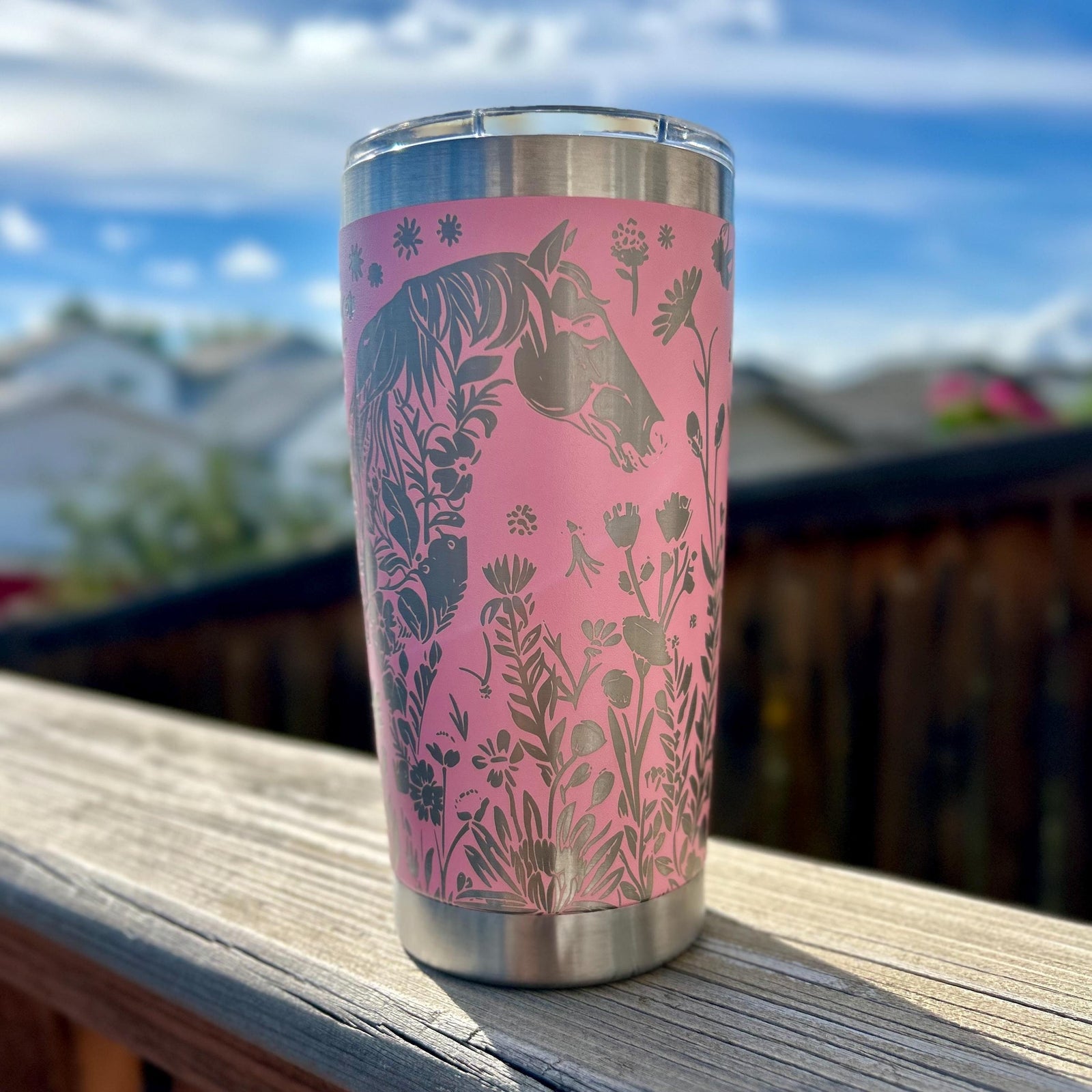 20oz - Horse and Flowers Engraved Tumbler
