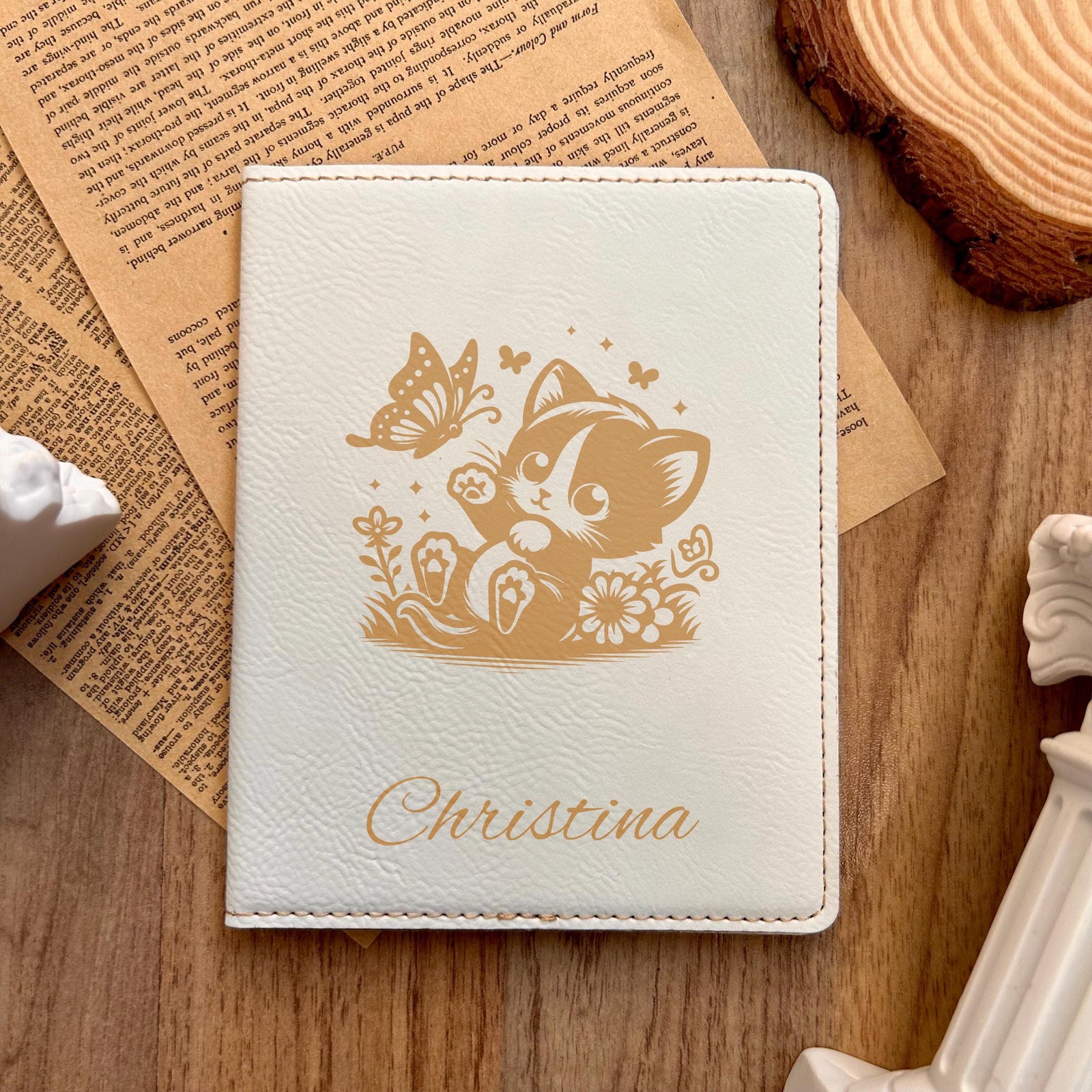 Gold Kitty Passport Cover