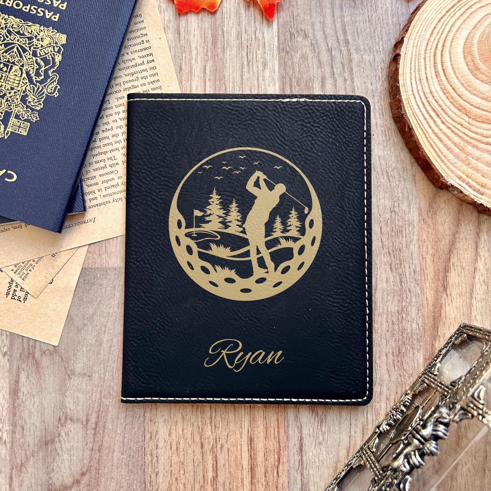 Gold Golf Passport Cover