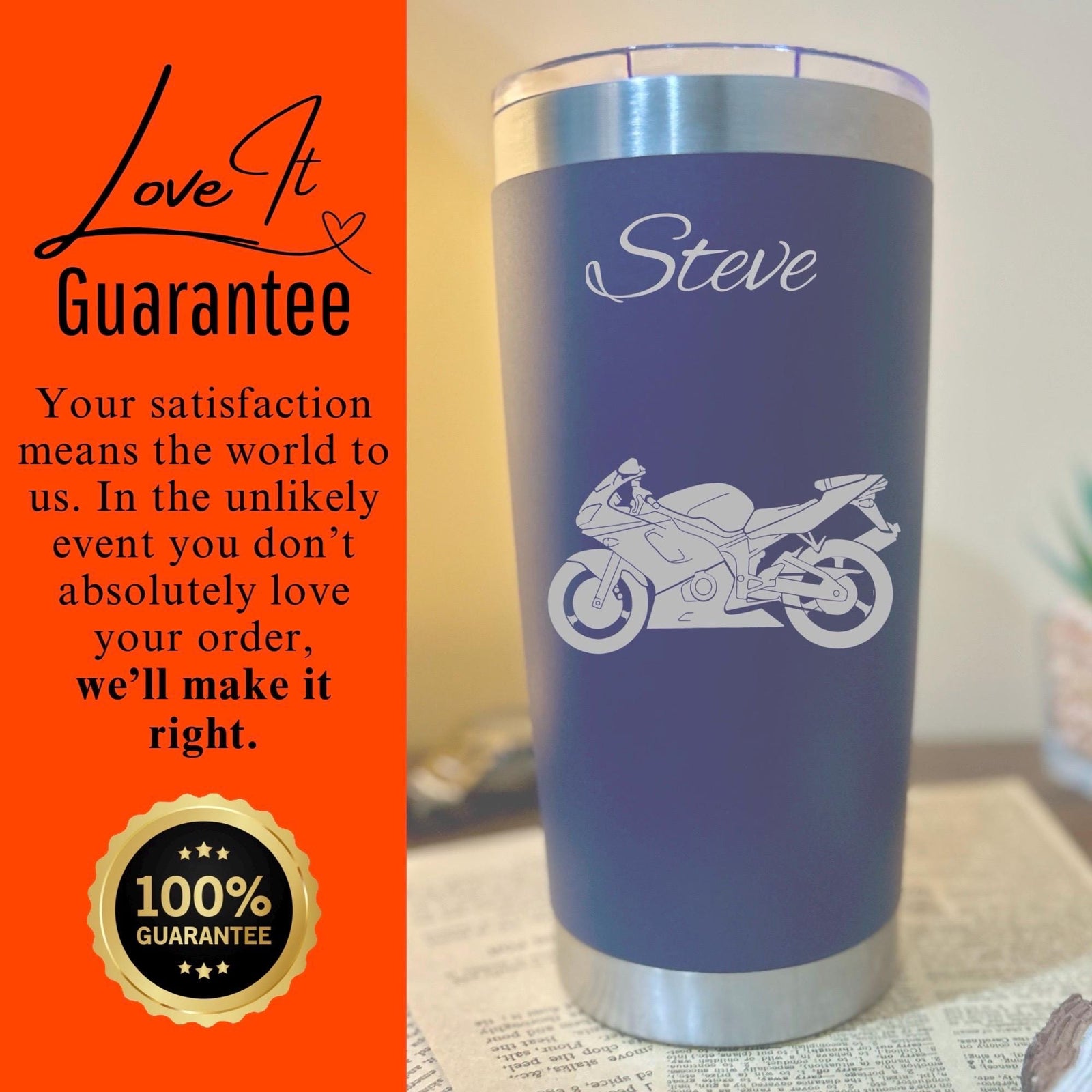 Motorcycle 20oz Engraved Tumbler