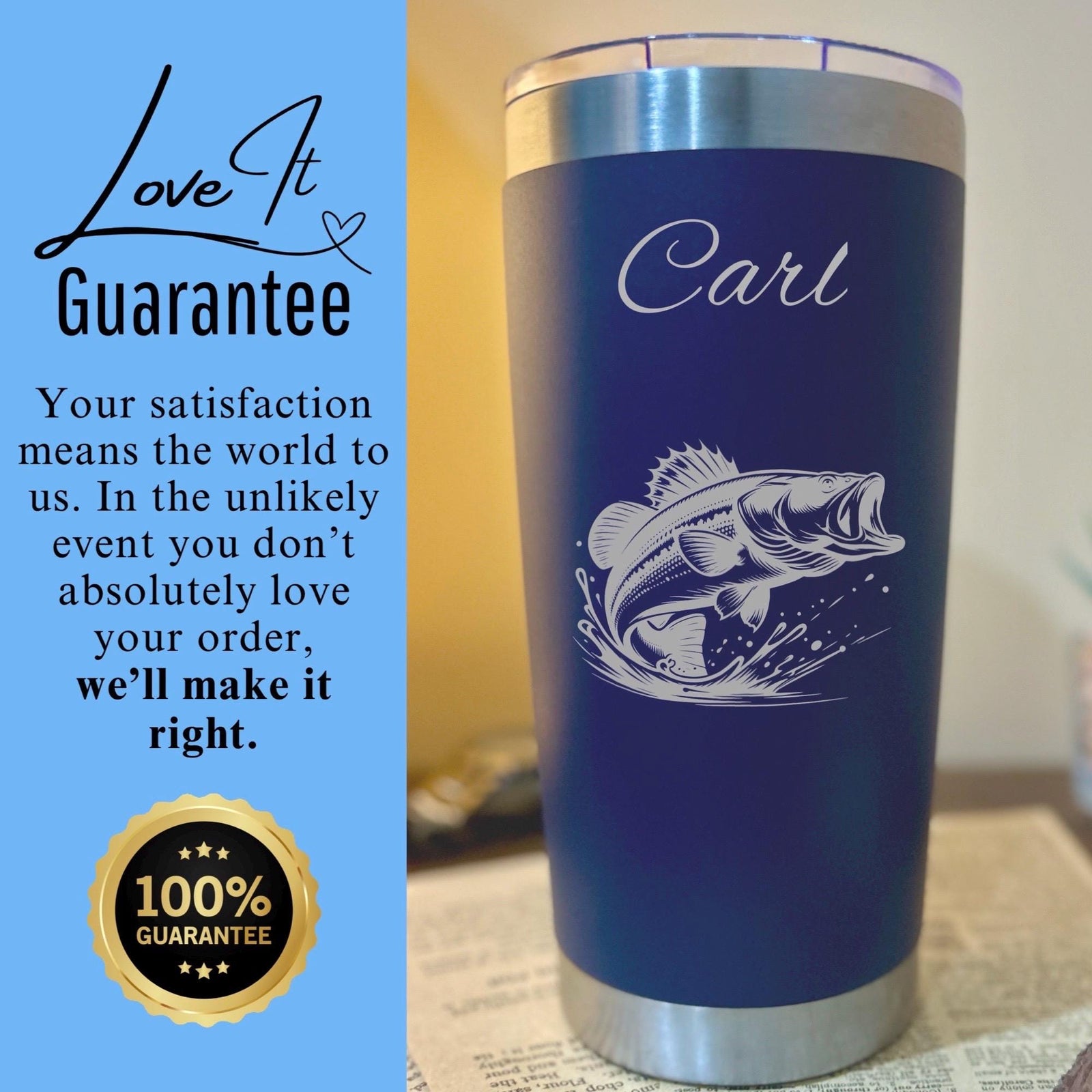 Bass Fish 20oz Engraved Tumbler