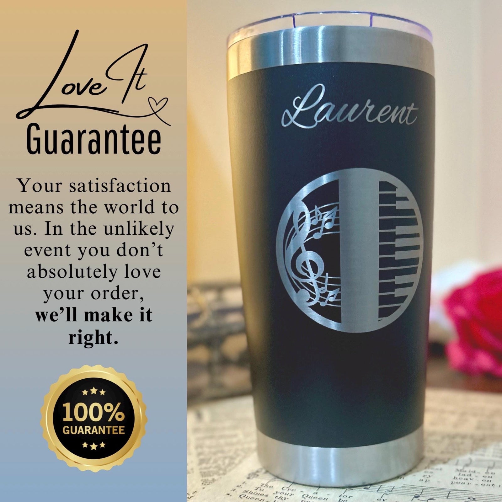 Piano 20oz Engraved Tumbler