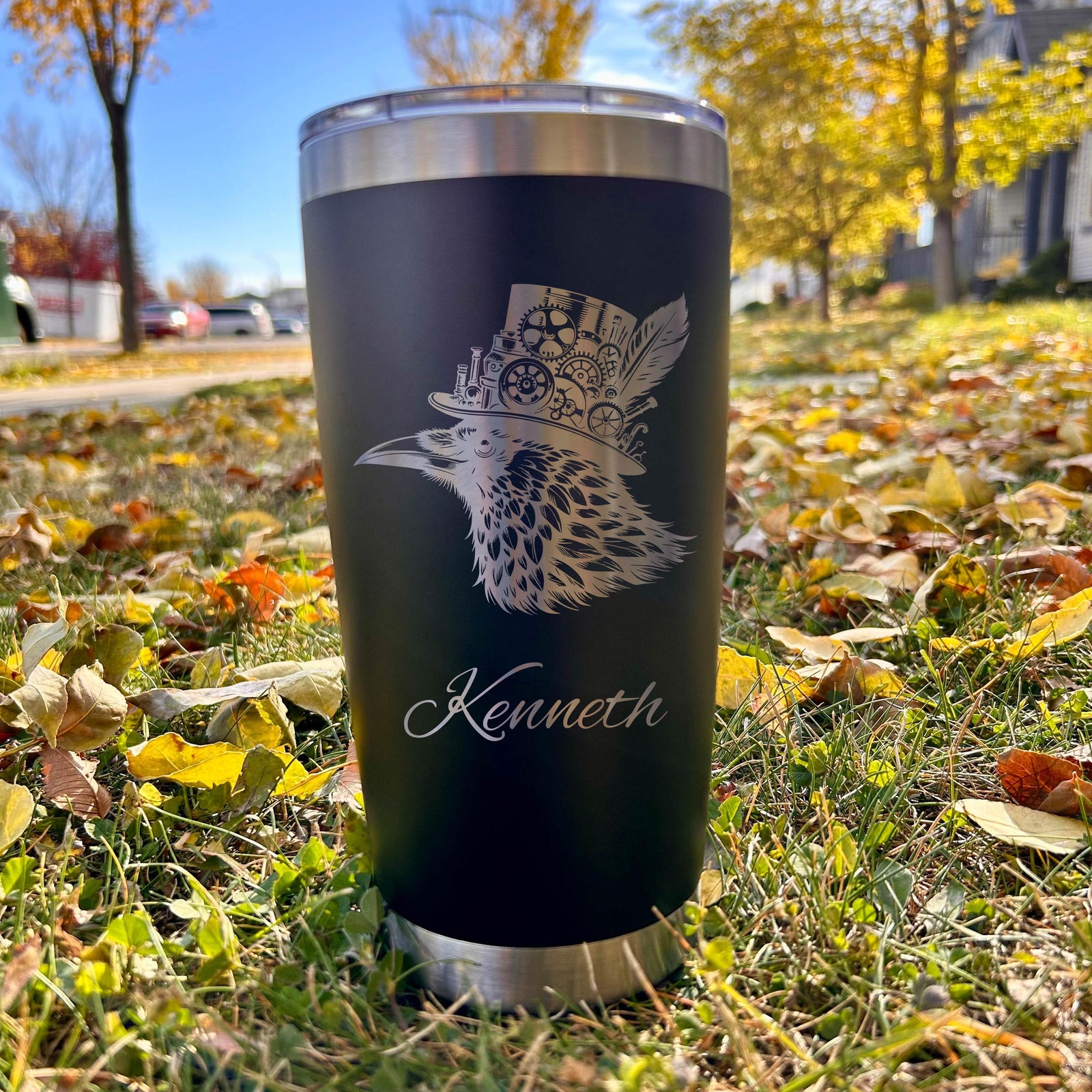 Steampunk Raven 20oz Engraved Tumbler