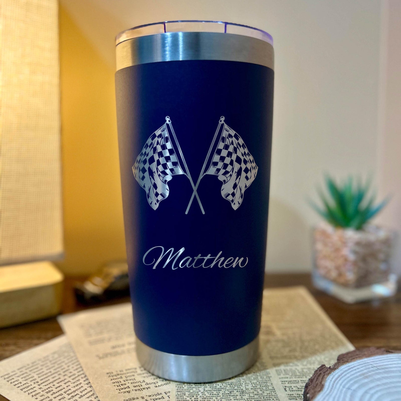 Race Flag 20oz Engraved Tumbler