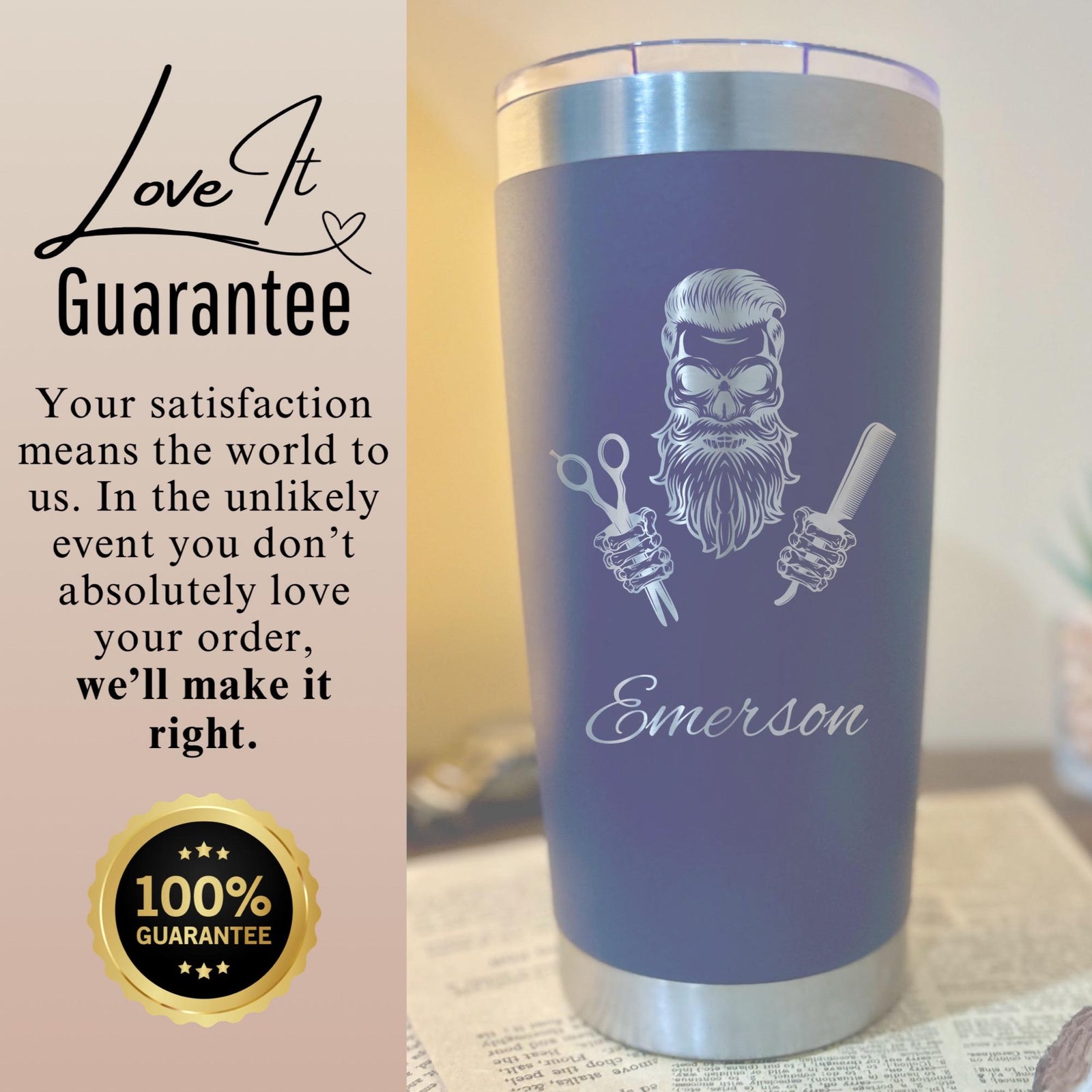 Barber Skull 20oz Engraved Tumbler