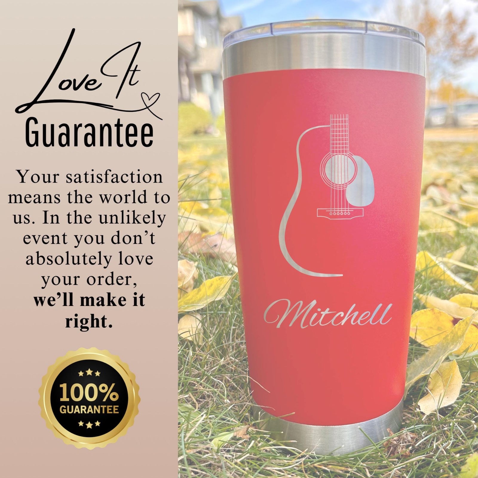 Acoustic Guitar 20oz Engraved Tumbler