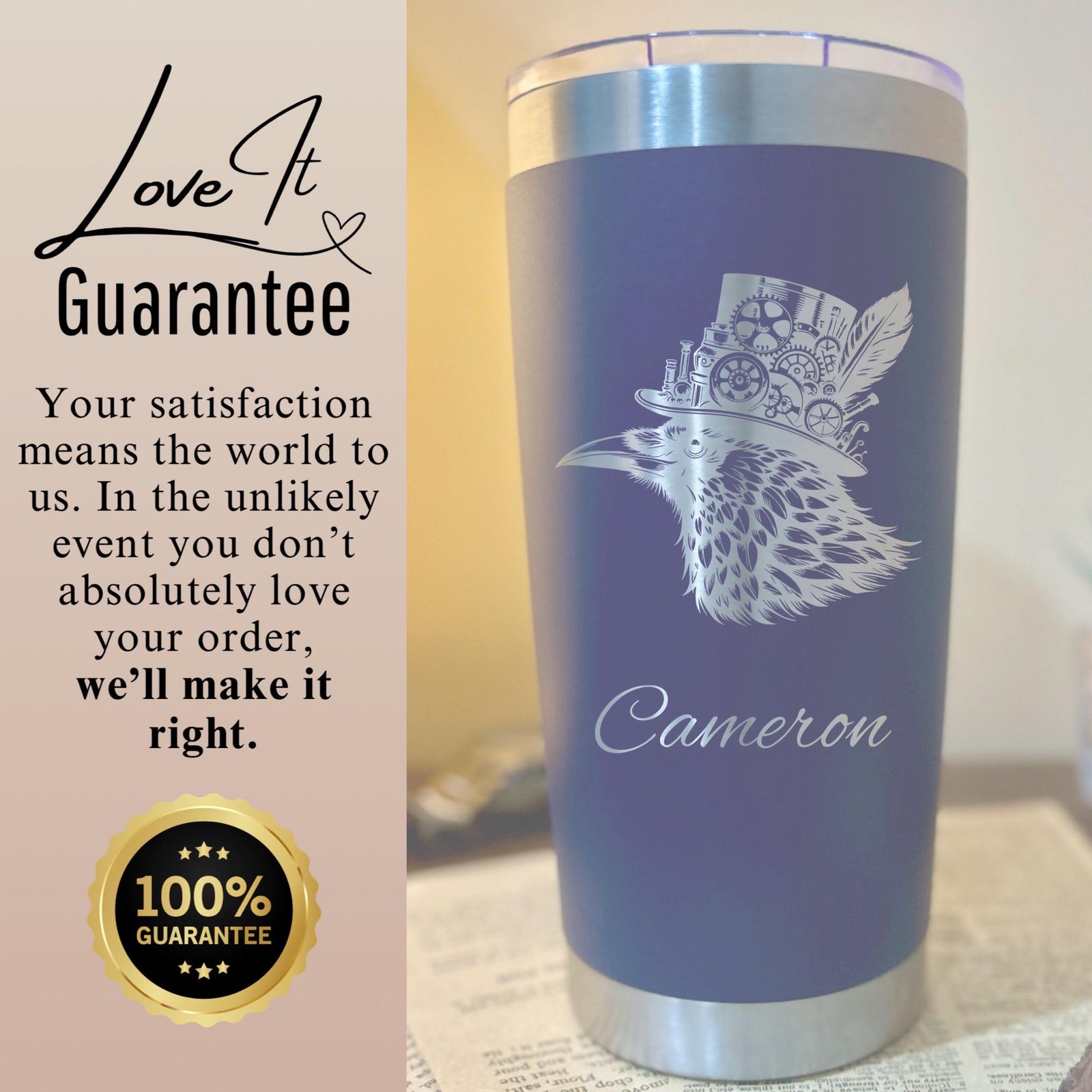Steampunk Raven 20oz Engraved Tumbler