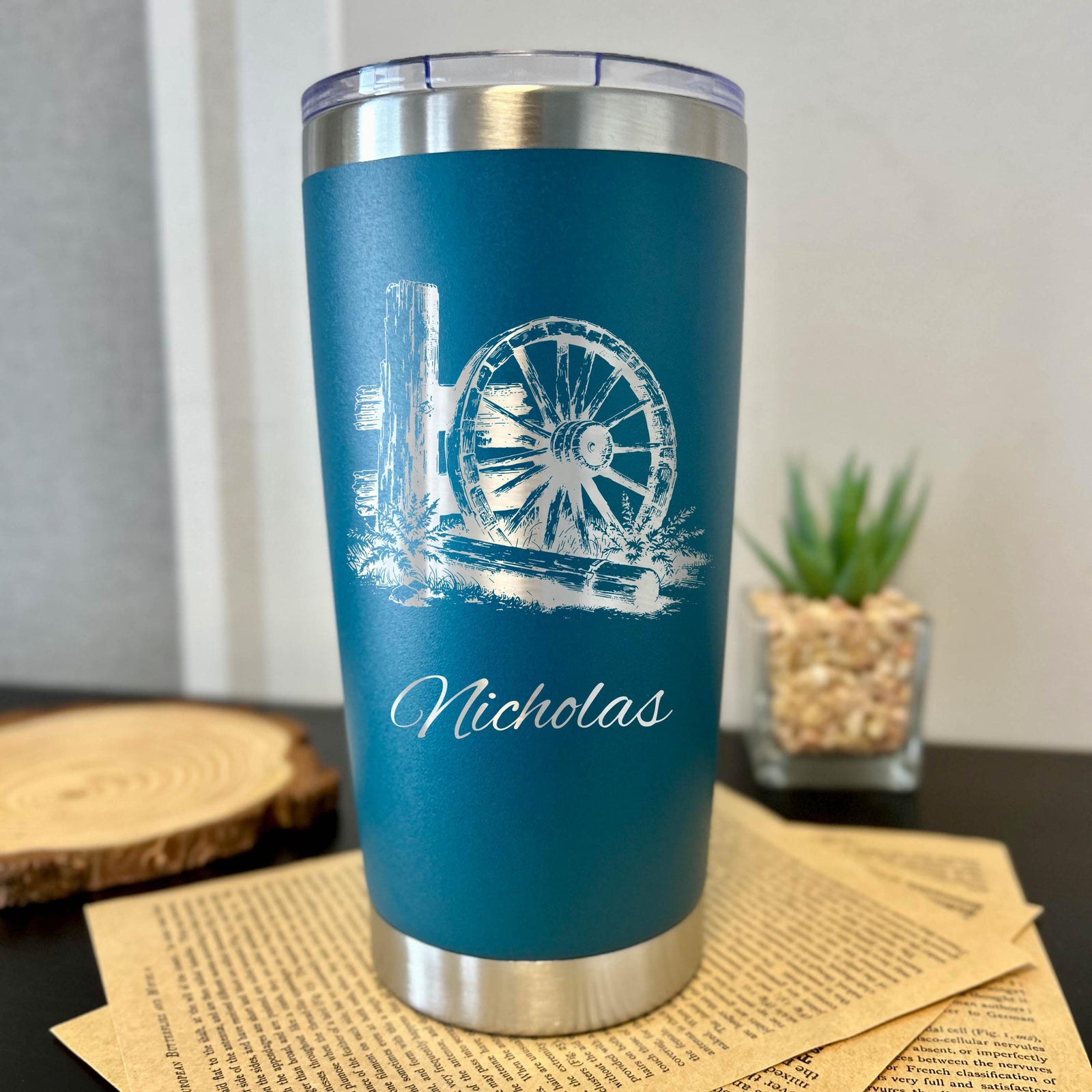 Rustic Wheel 20oz Engraved Tumbler