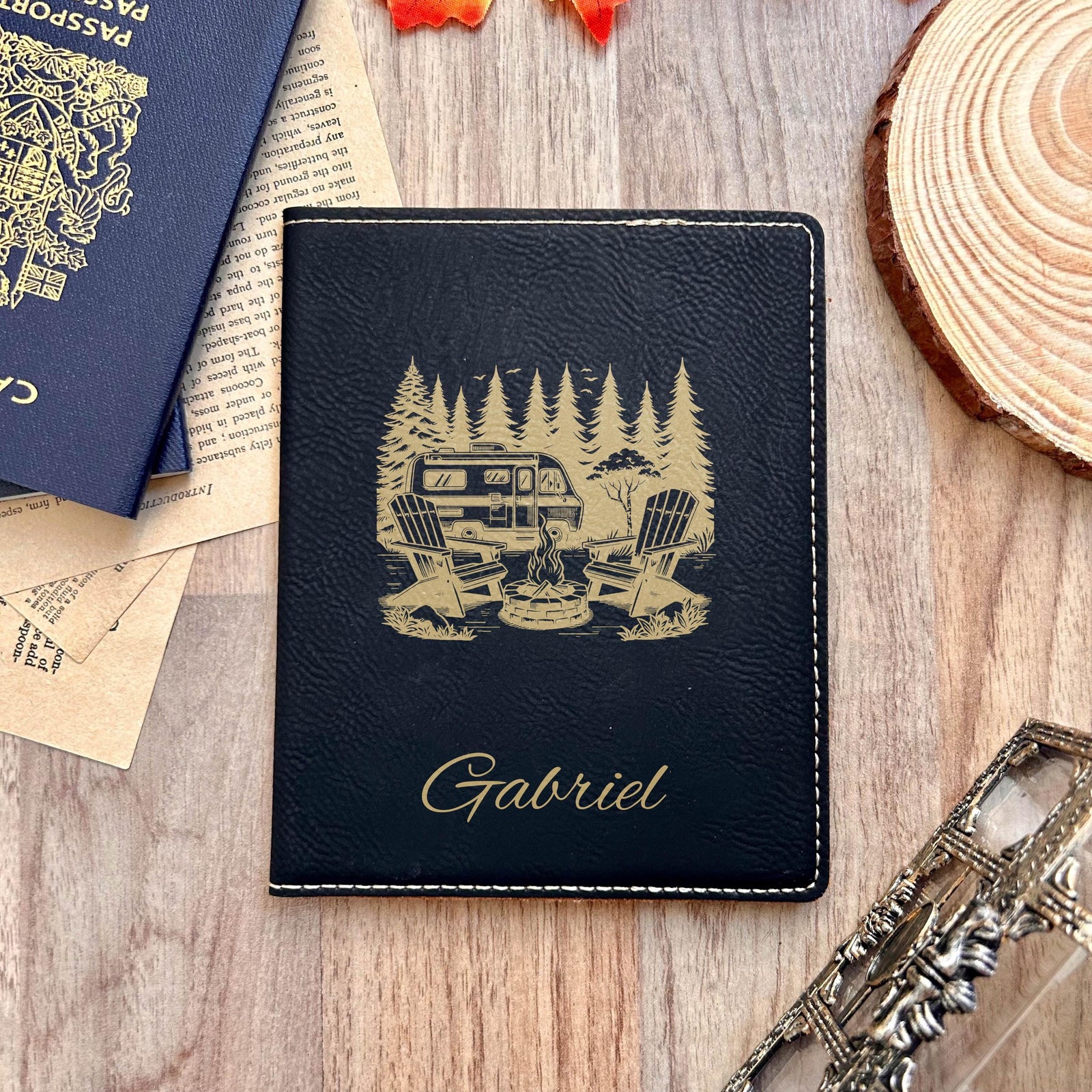 Gold Camping Passport Cover – Design #9