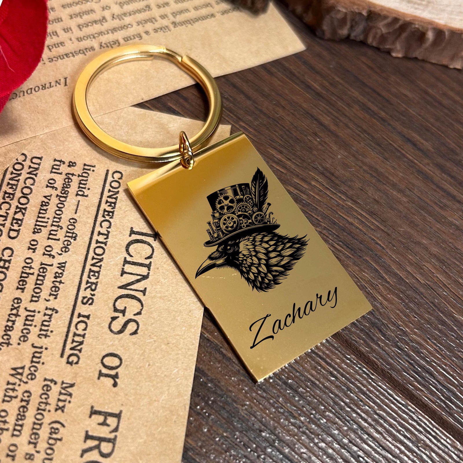 Steampunk Raven Keychain Stainless Steel