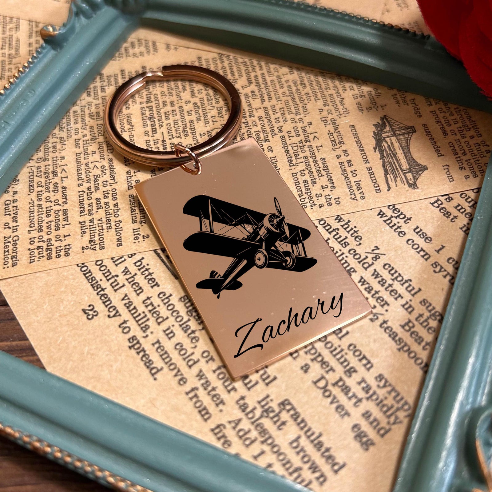 Antique Airplane Keychain Stainless Steel