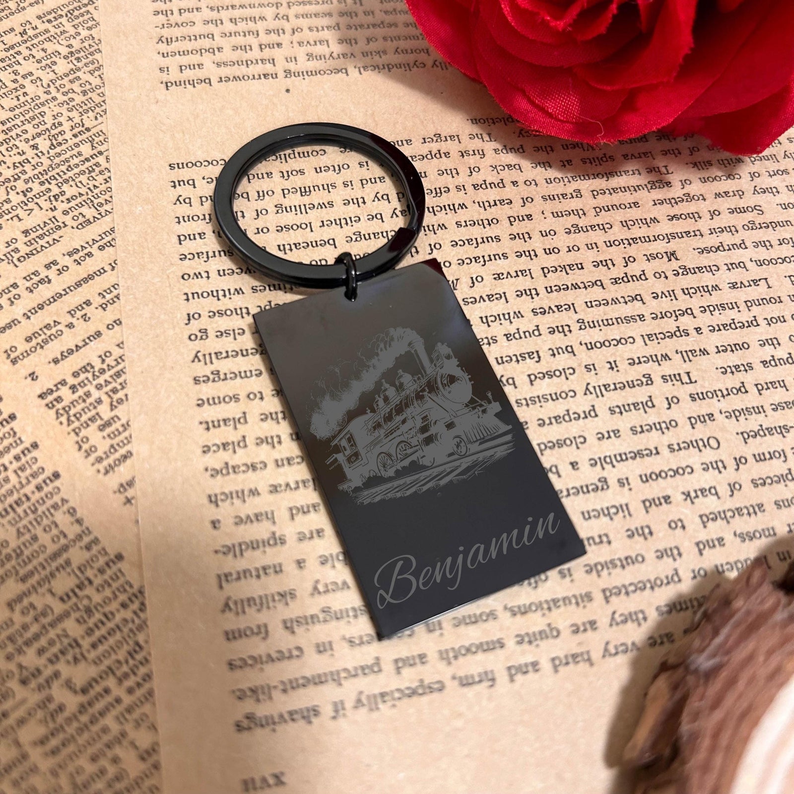 Old Train Keychain Stainless Steel