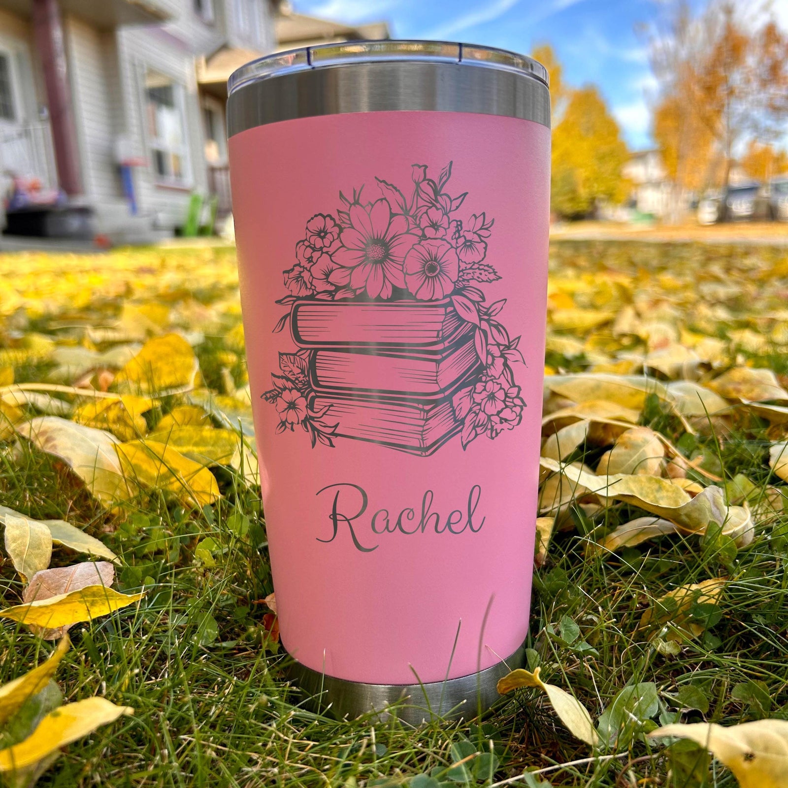 Book and Flowers 20oz Engraved Tumbler