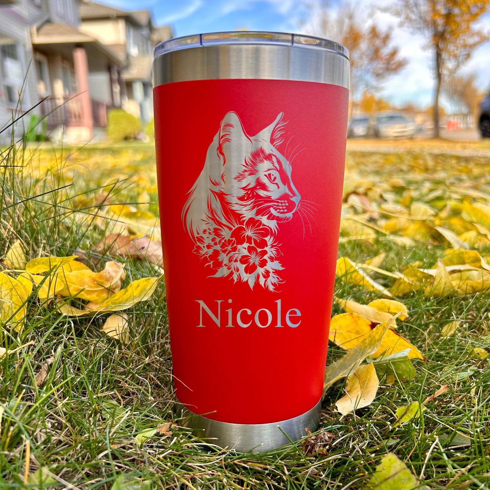 Cat and Roses 20oz Engraved Tumbler