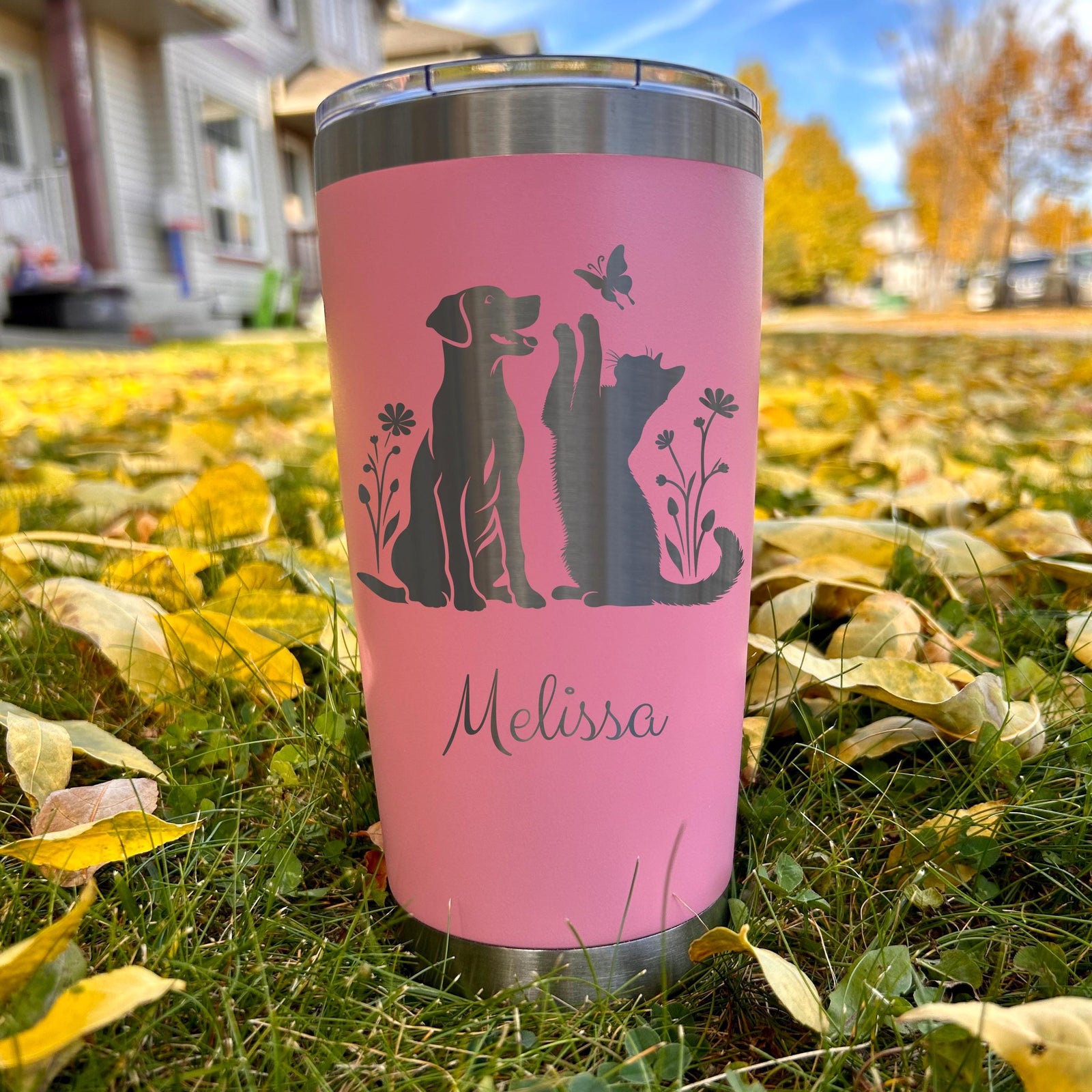 Dog and Cat 20oz Engraved Tumbler
