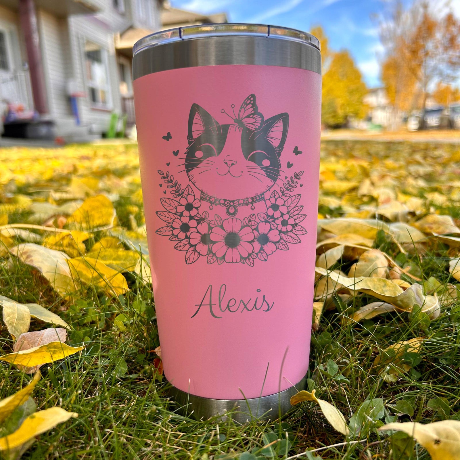 Cat and Nature 20oz Engraved Tumbler