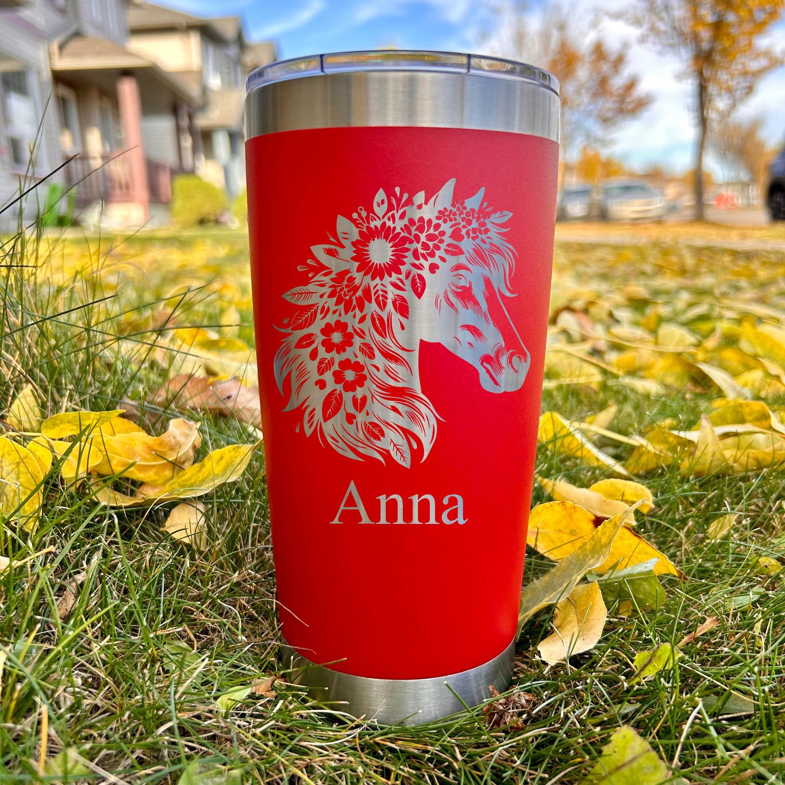 Horse and Flowers 20oz Engraved Tumbler