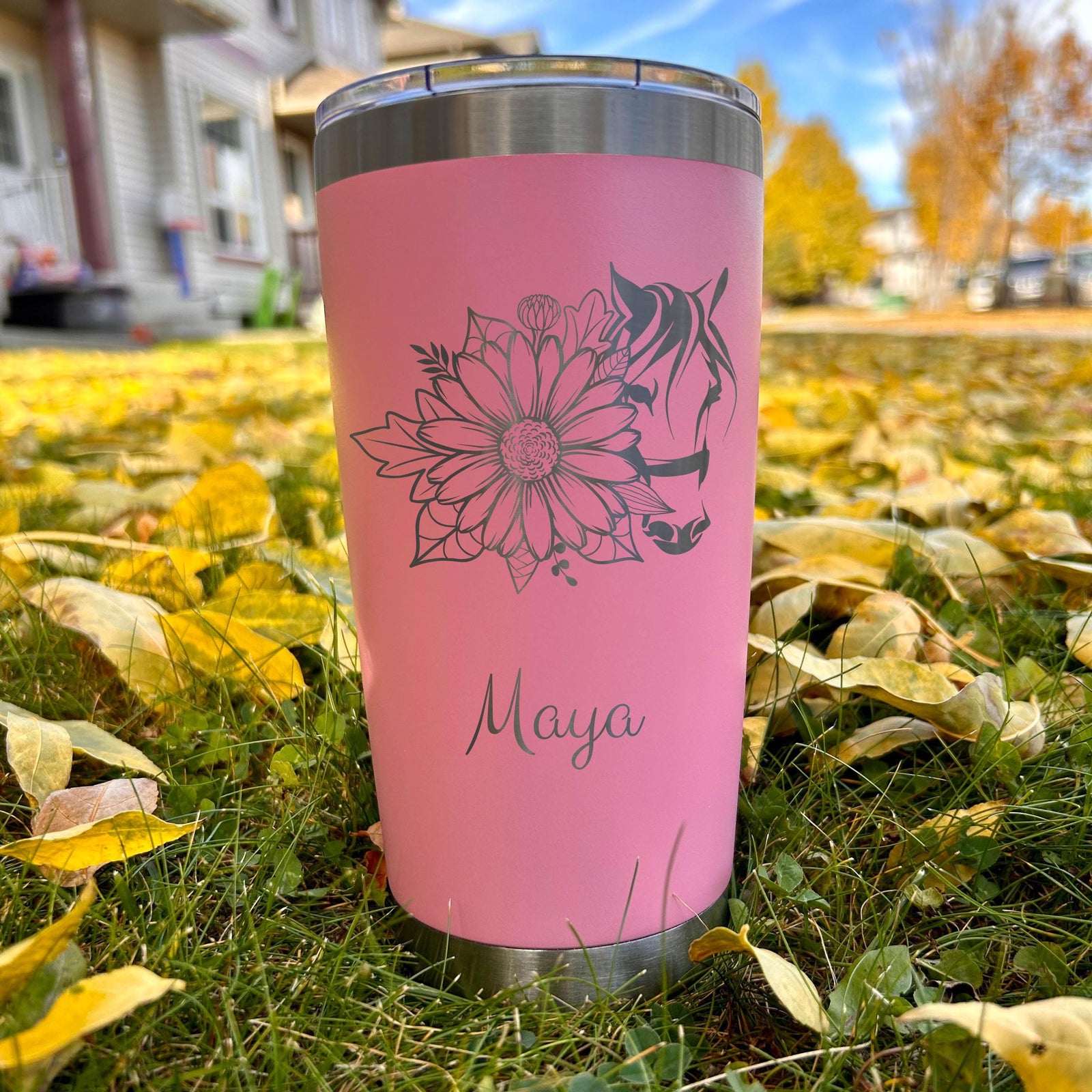 Horse and Flower 20oz Engraved Tumbler
