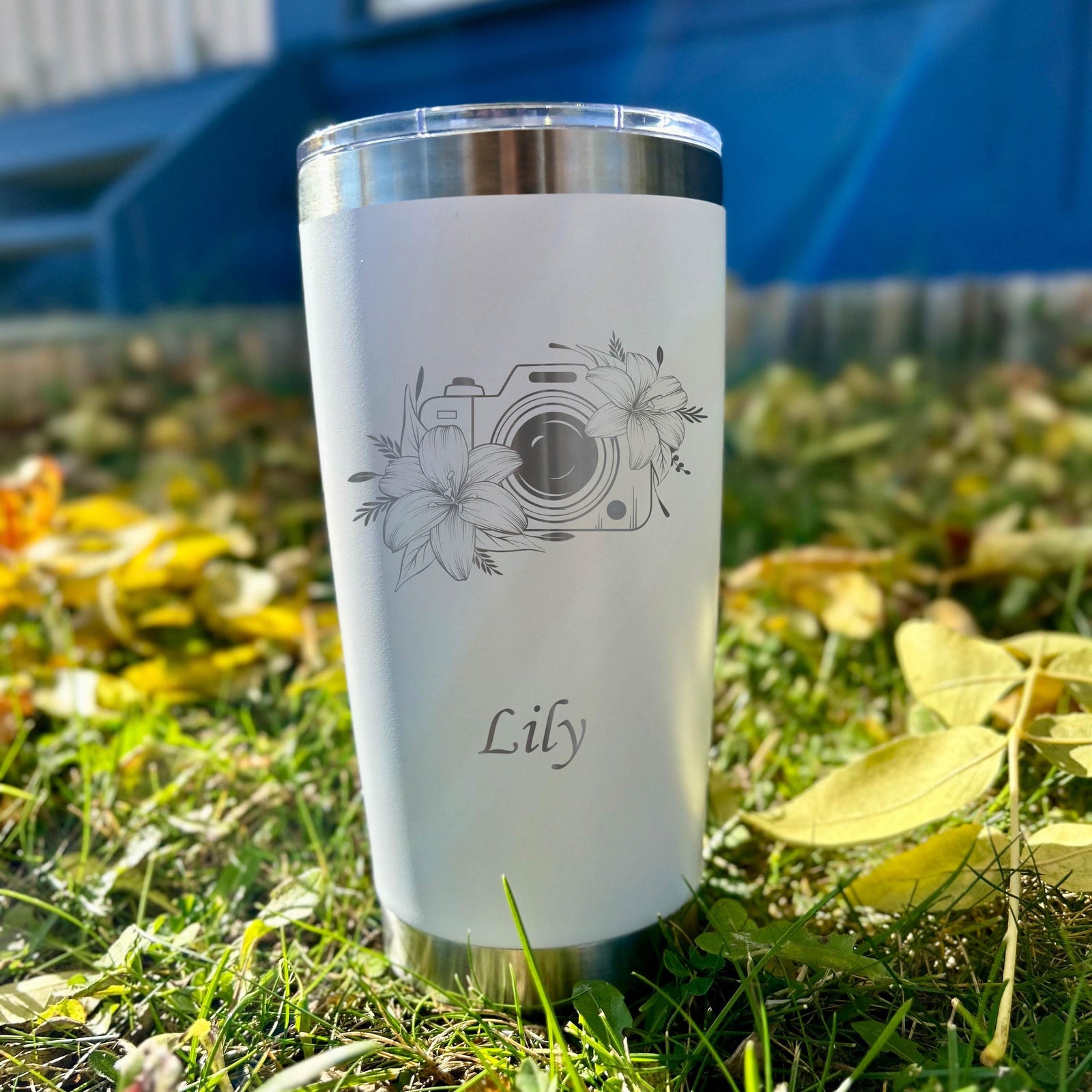 Camera and Flowers 20oz Engraved Tumbler