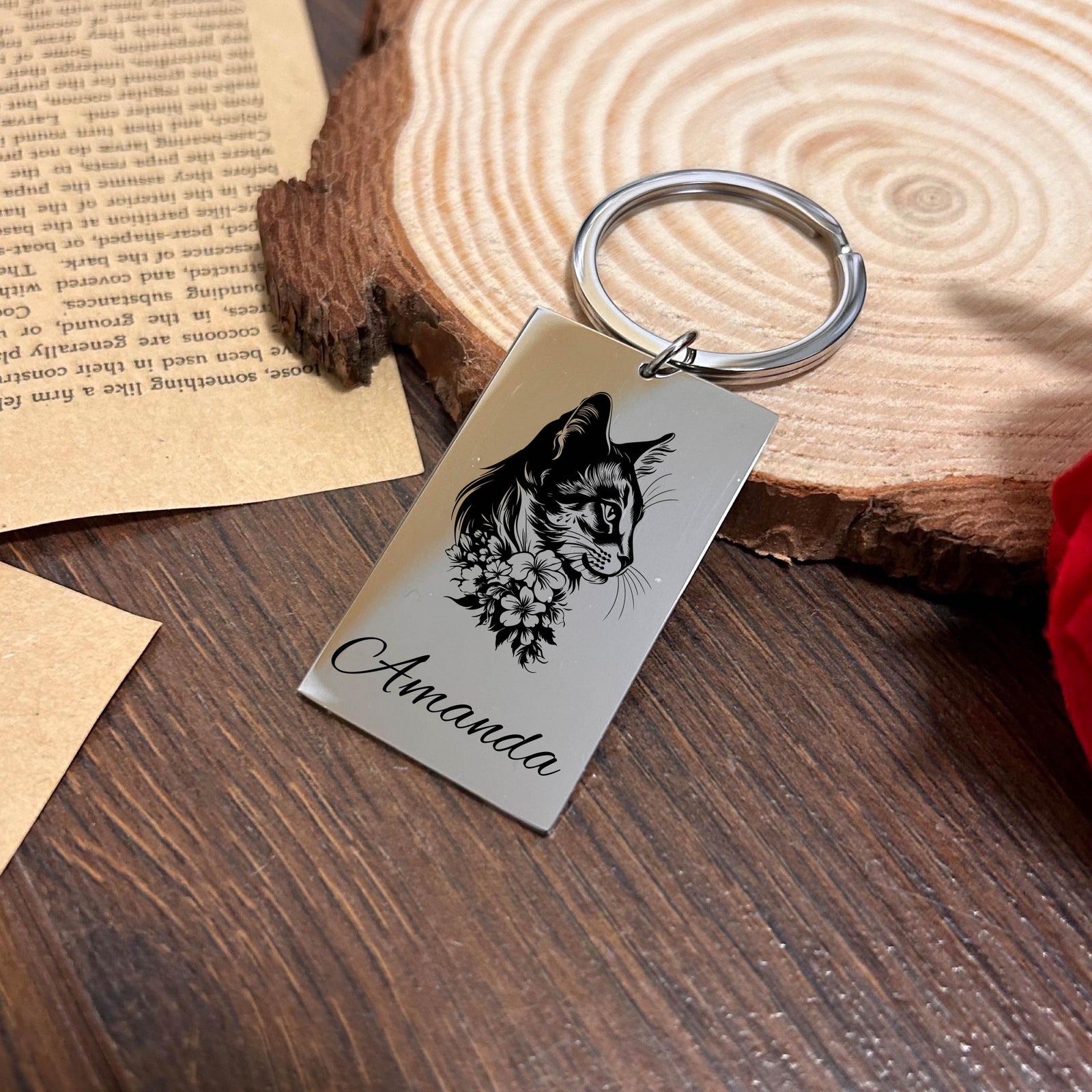 Cat Lover Keychain Stainless Steel