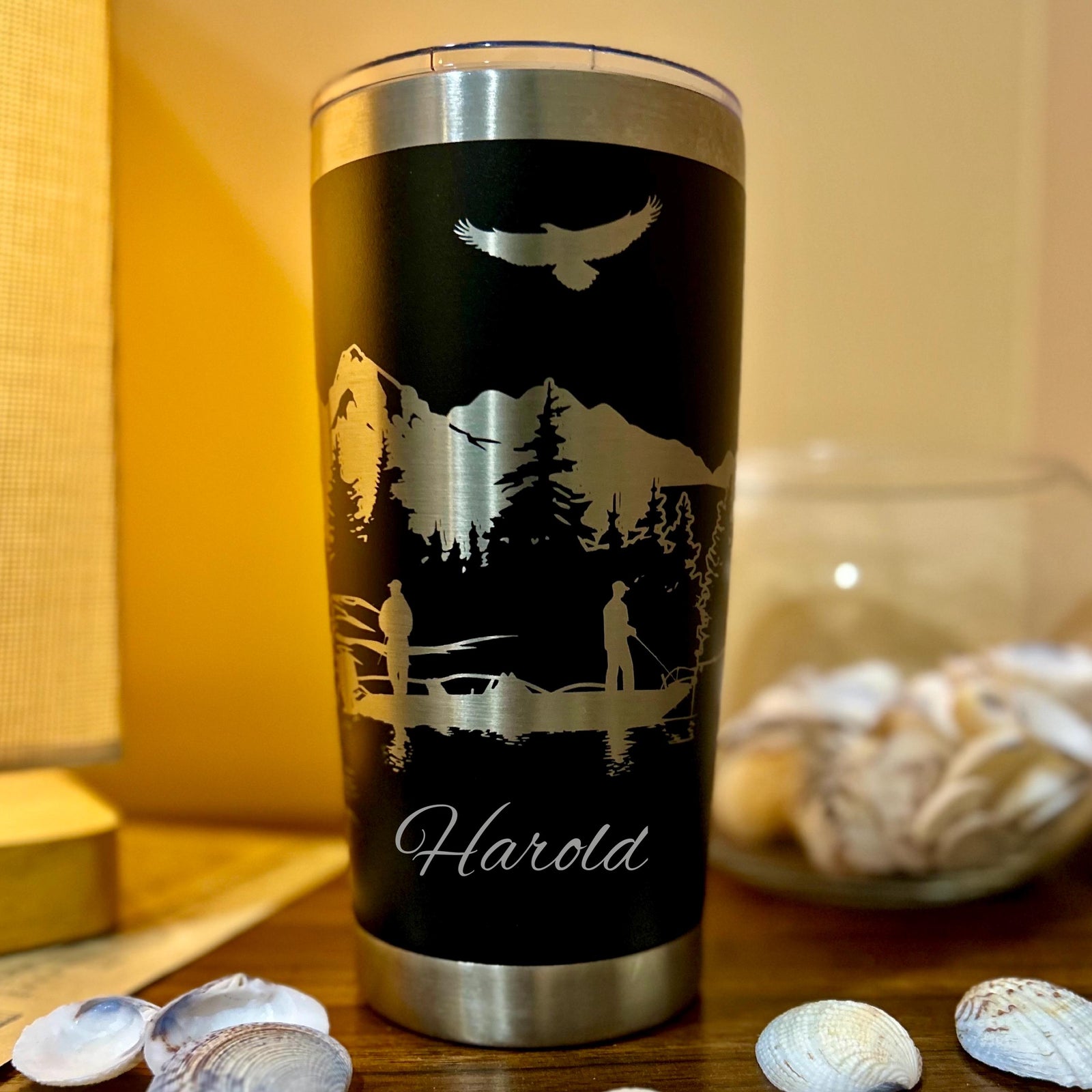 Gone Fishing Fully Engraved 20oz Tumbler, Genuine Stainless Steel 20oz Fishing Insulated Mug for Anglers, Fishing Travel Cup w/ Magnetic Lid