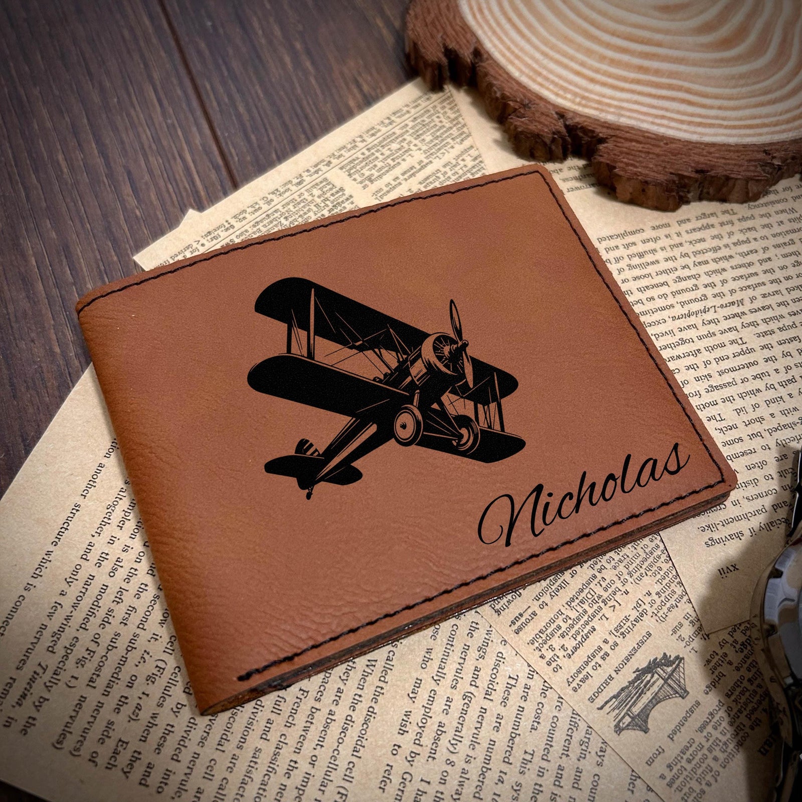 Airplane Leather Wallet – Design #4