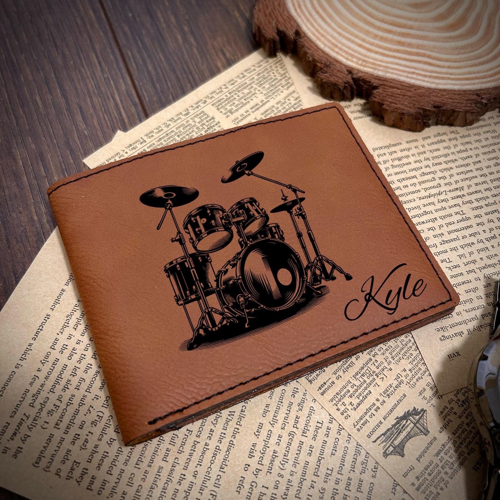 Drum Set Leather Wallet – Design #12