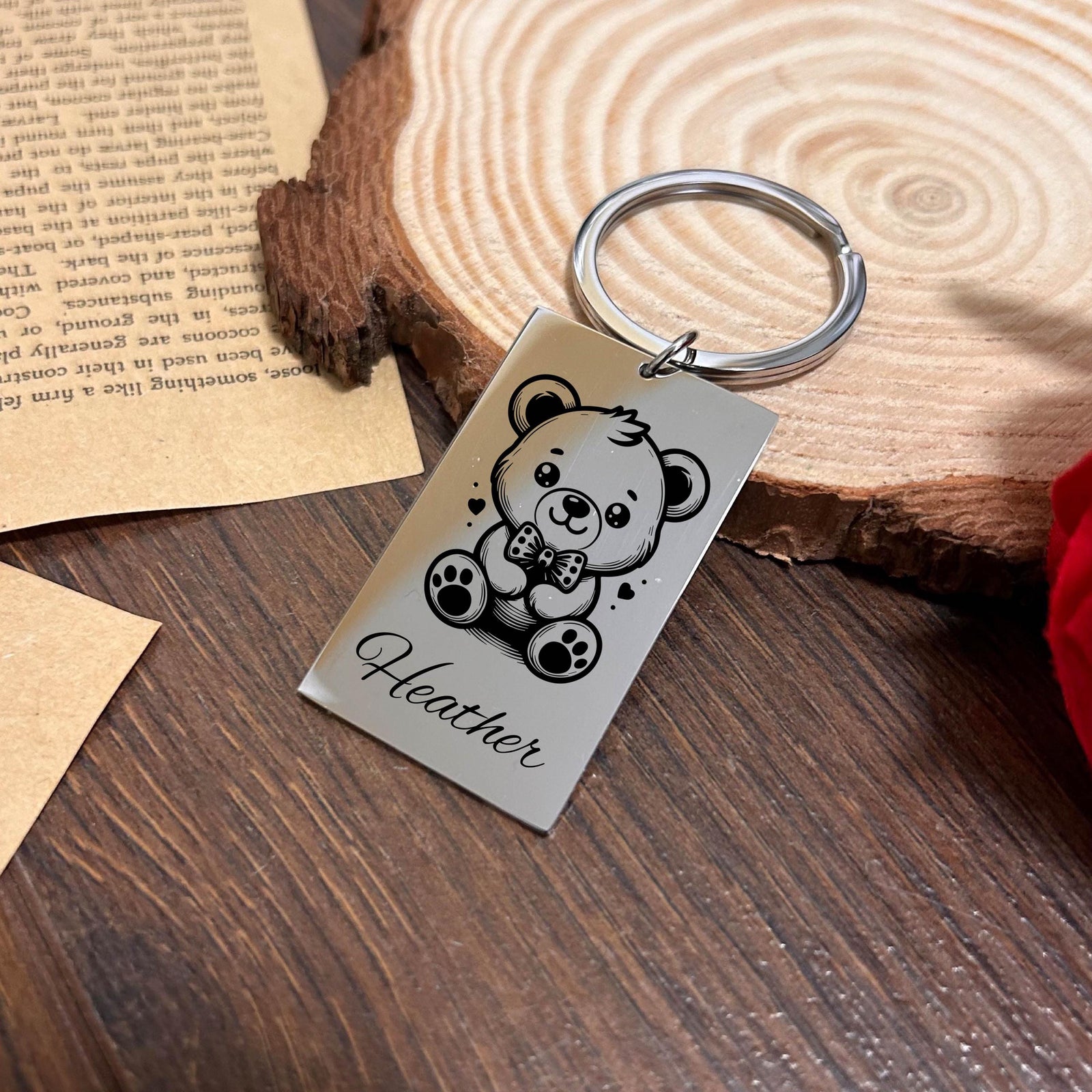 Teddy Bear Keychain Stainless Steel