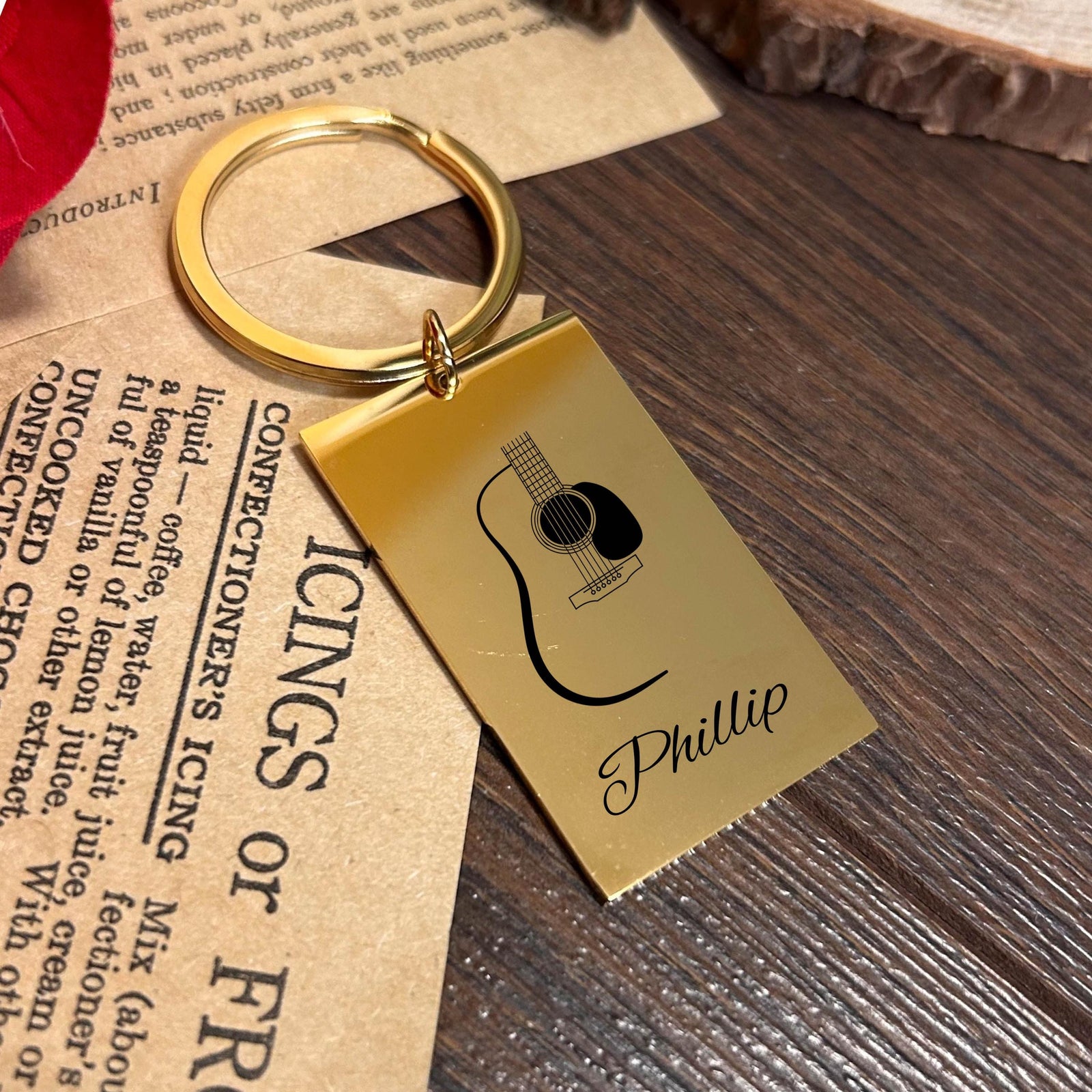 Acoustic Guitar Keychain Stainless Steel