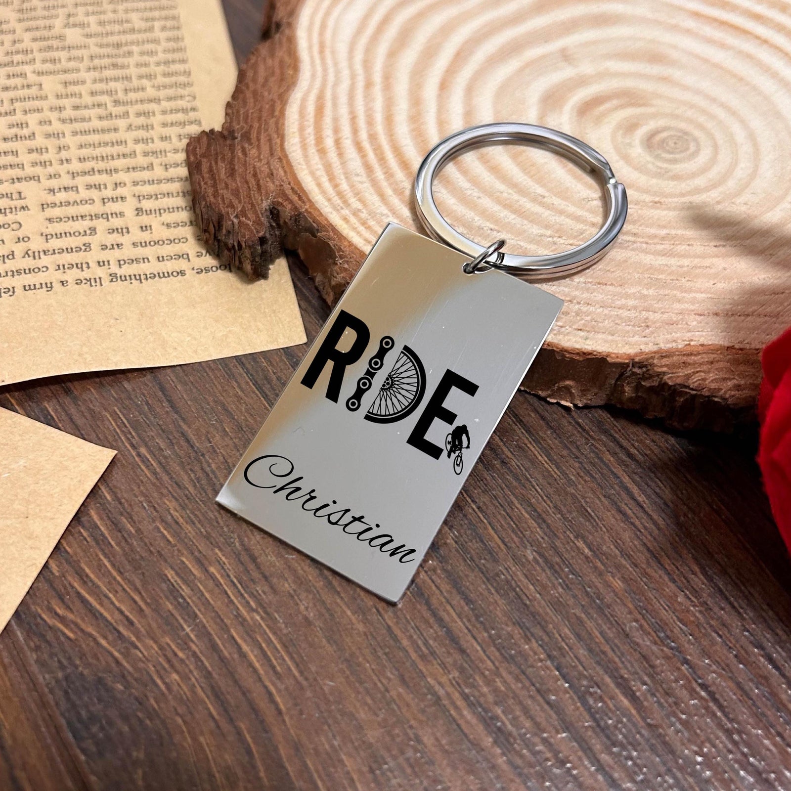 Cyclist Keychain Stainless Steel