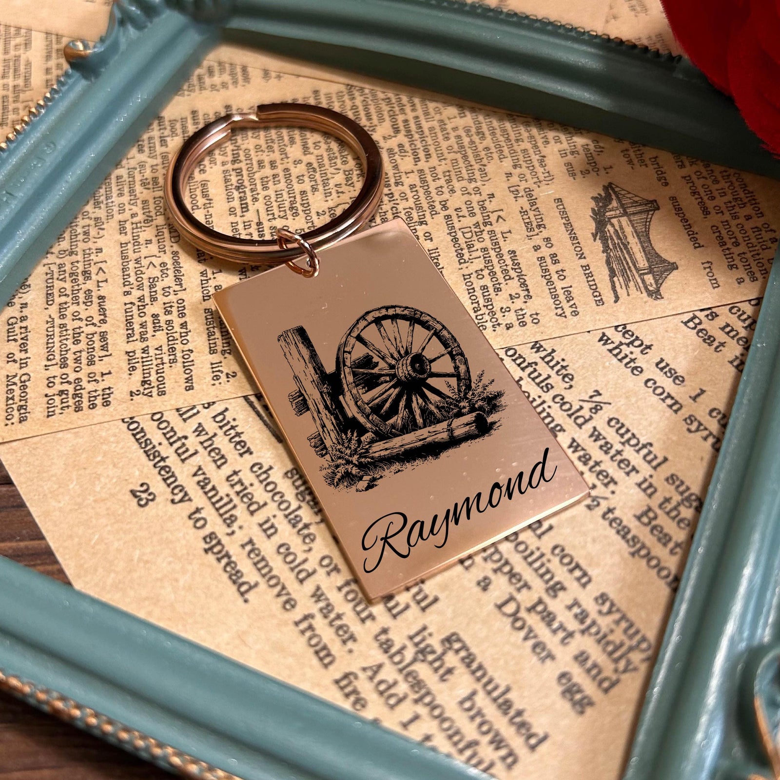 Rustic Wheel Keychain Stainless Steel