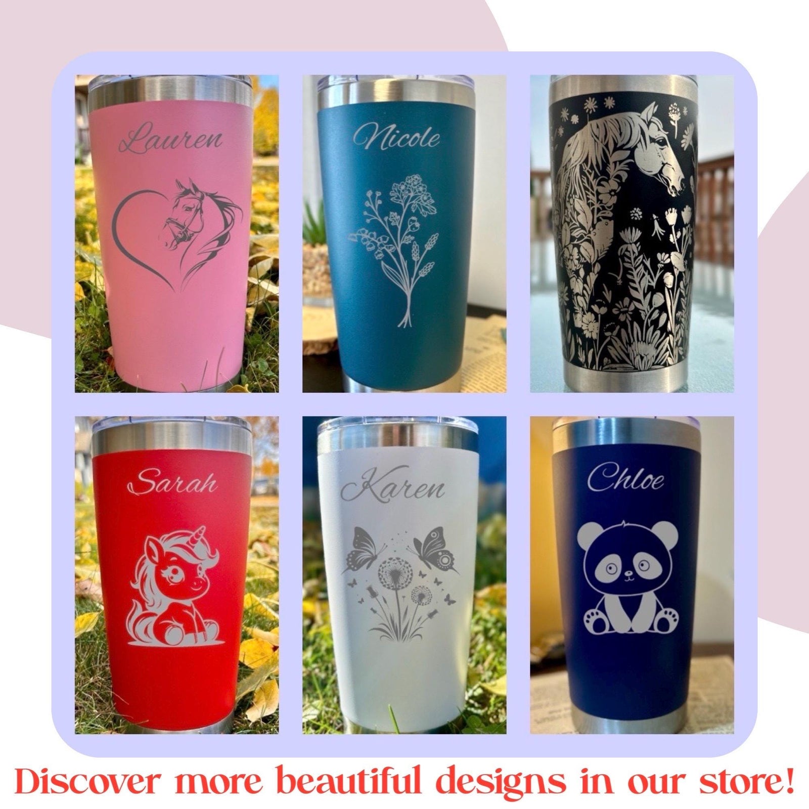 Cat and Roses 20oz Engraved Tumbler