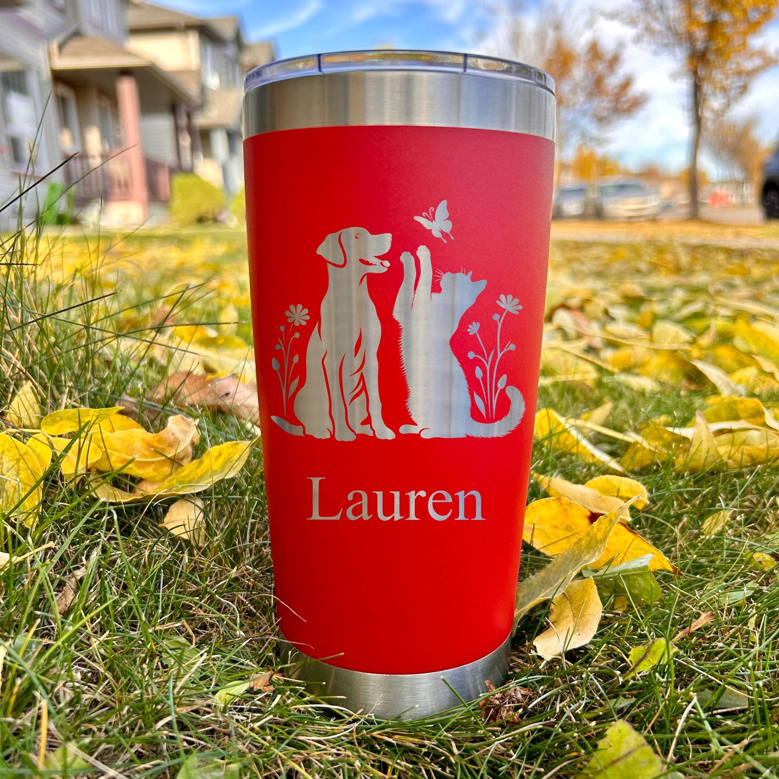 Dog and Cat 20oz Engraved Tumbler