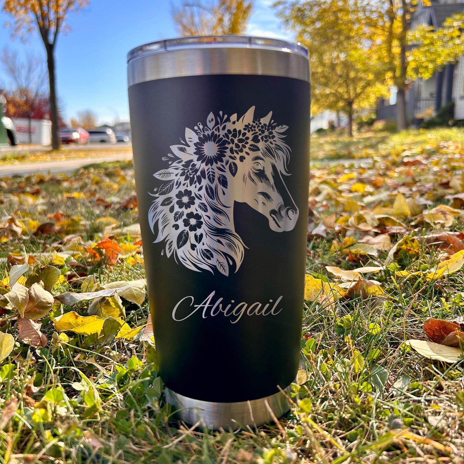 Horse and Flowers 20oz Engraved Tumbler