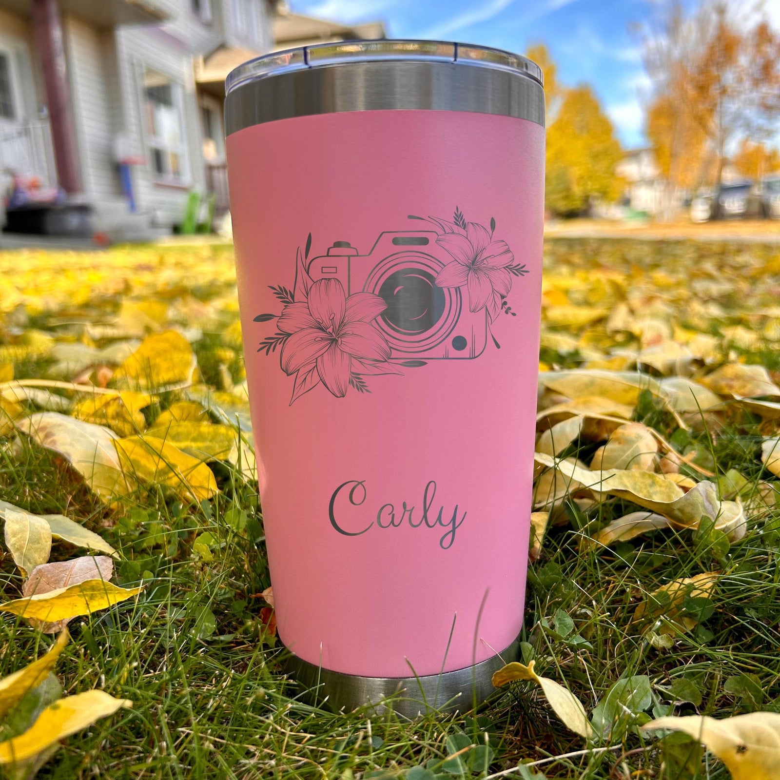 Camera and Flowers 20oz Engraved Tumbler