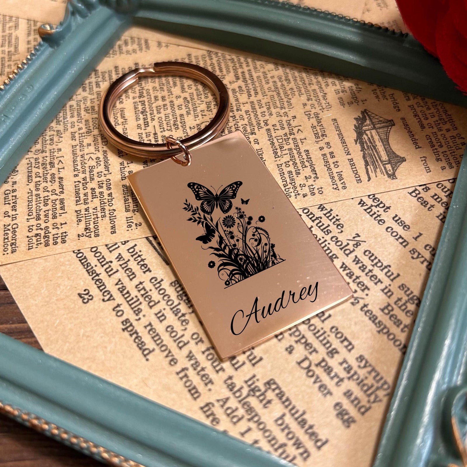 Butterfly Blossom Keychain Stainless Steel