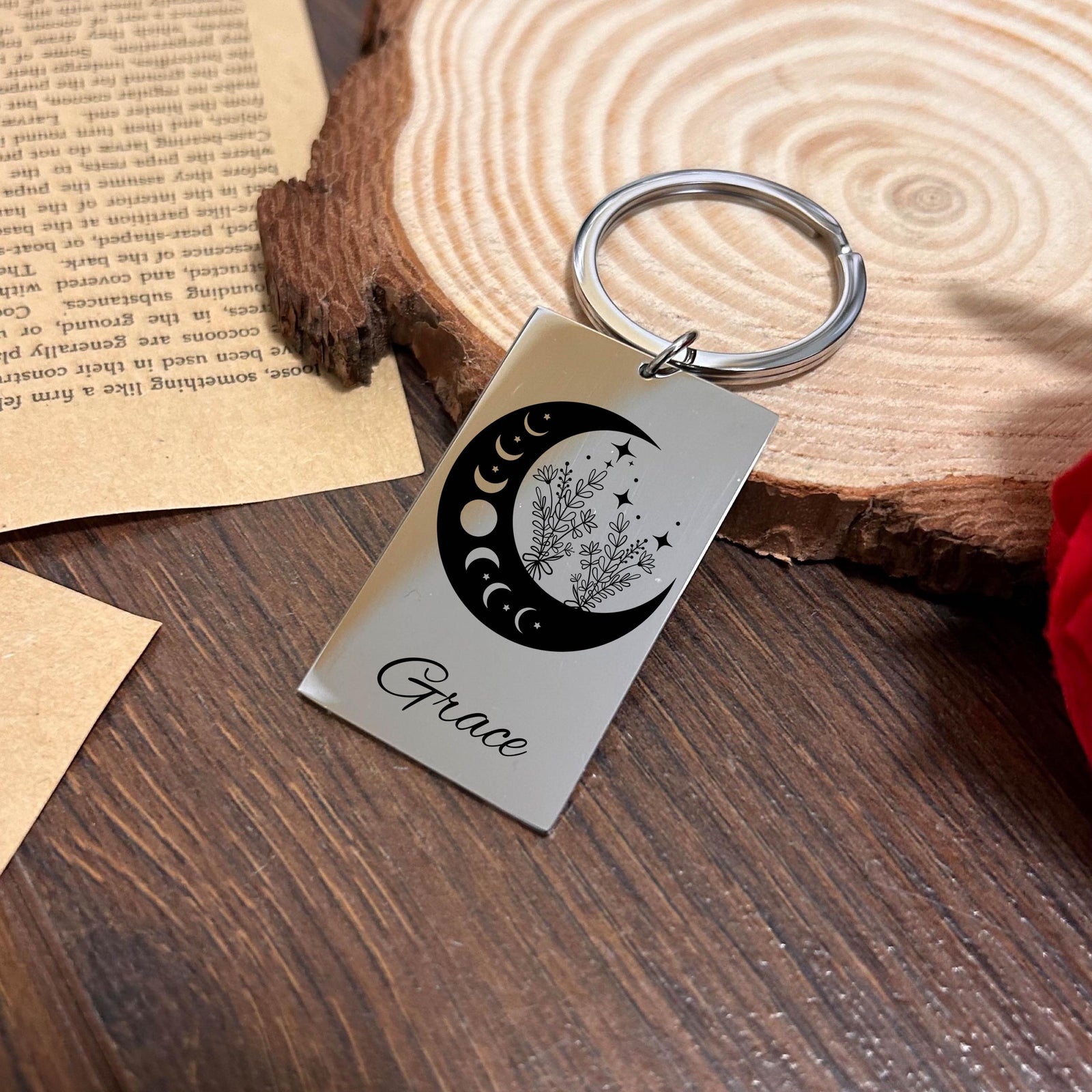 Moon Phases Keychain Stainless Steel