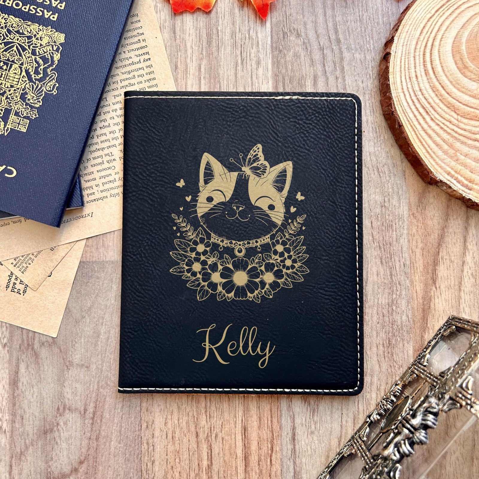 Gold Cute Kitten Passport Cover – Design #43