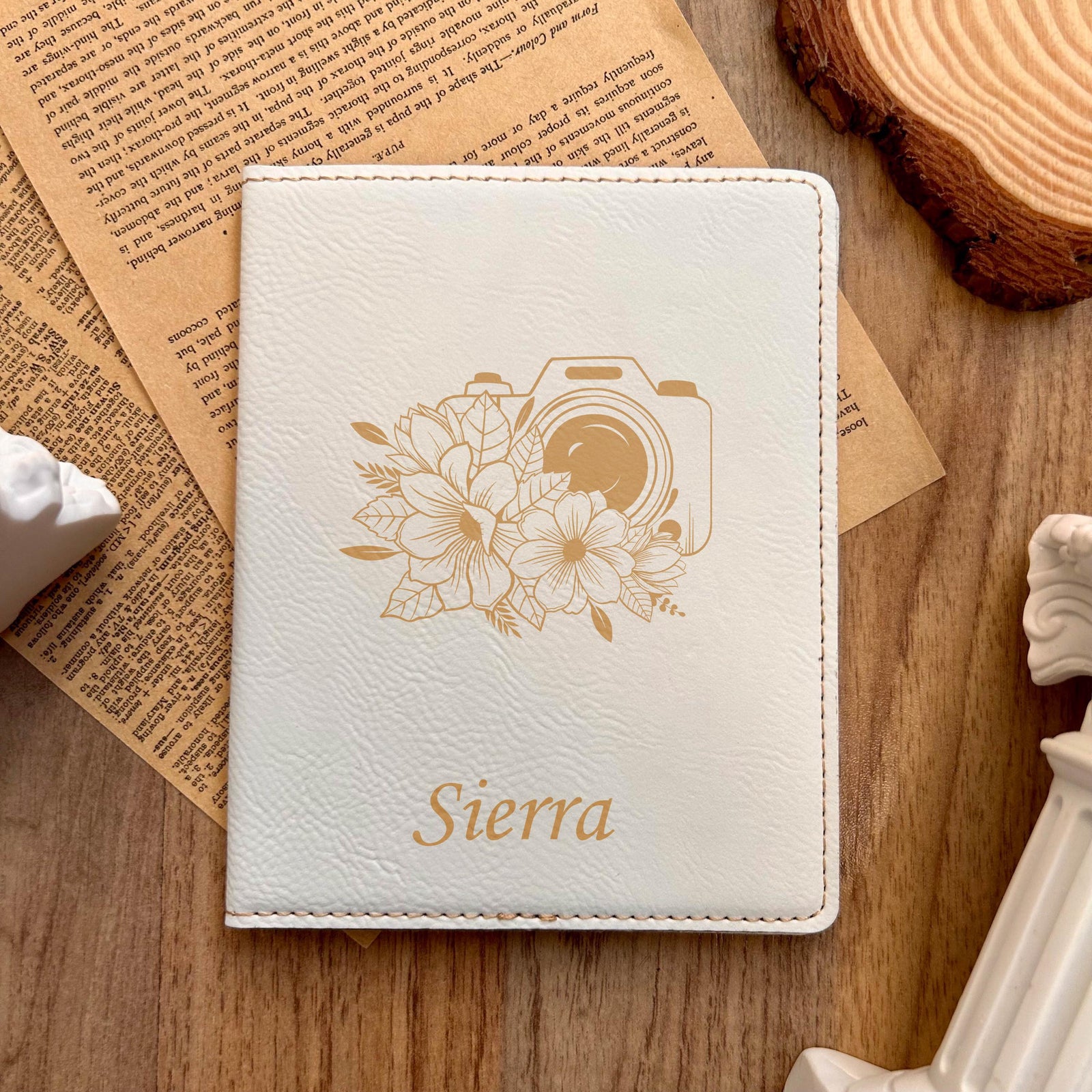 Gold Camera & Flowers Passport Cover – Design #59