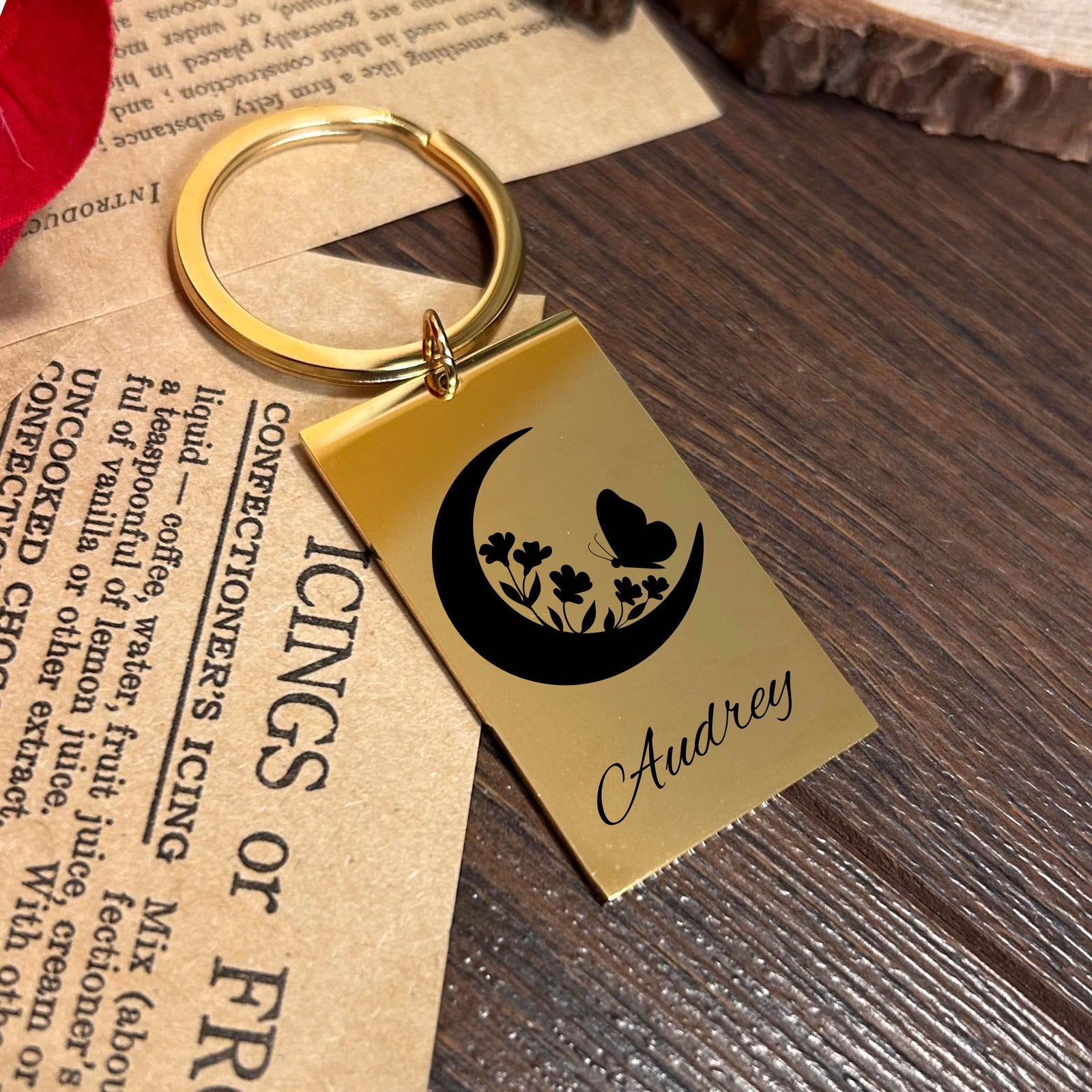 Moon & Butterfly Keychain Stainless Steel