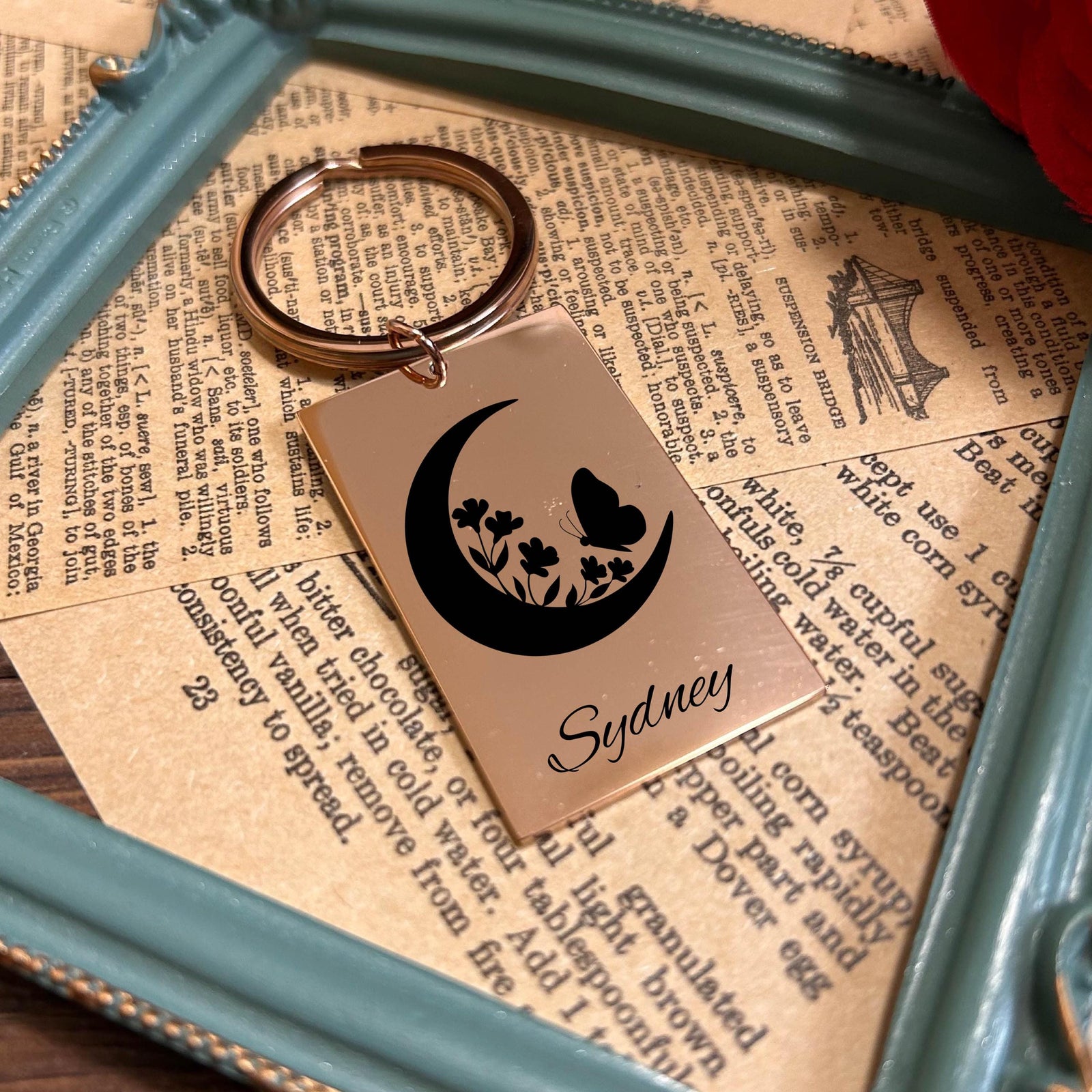 Moon & Butterfly Keychain Stainless Steel