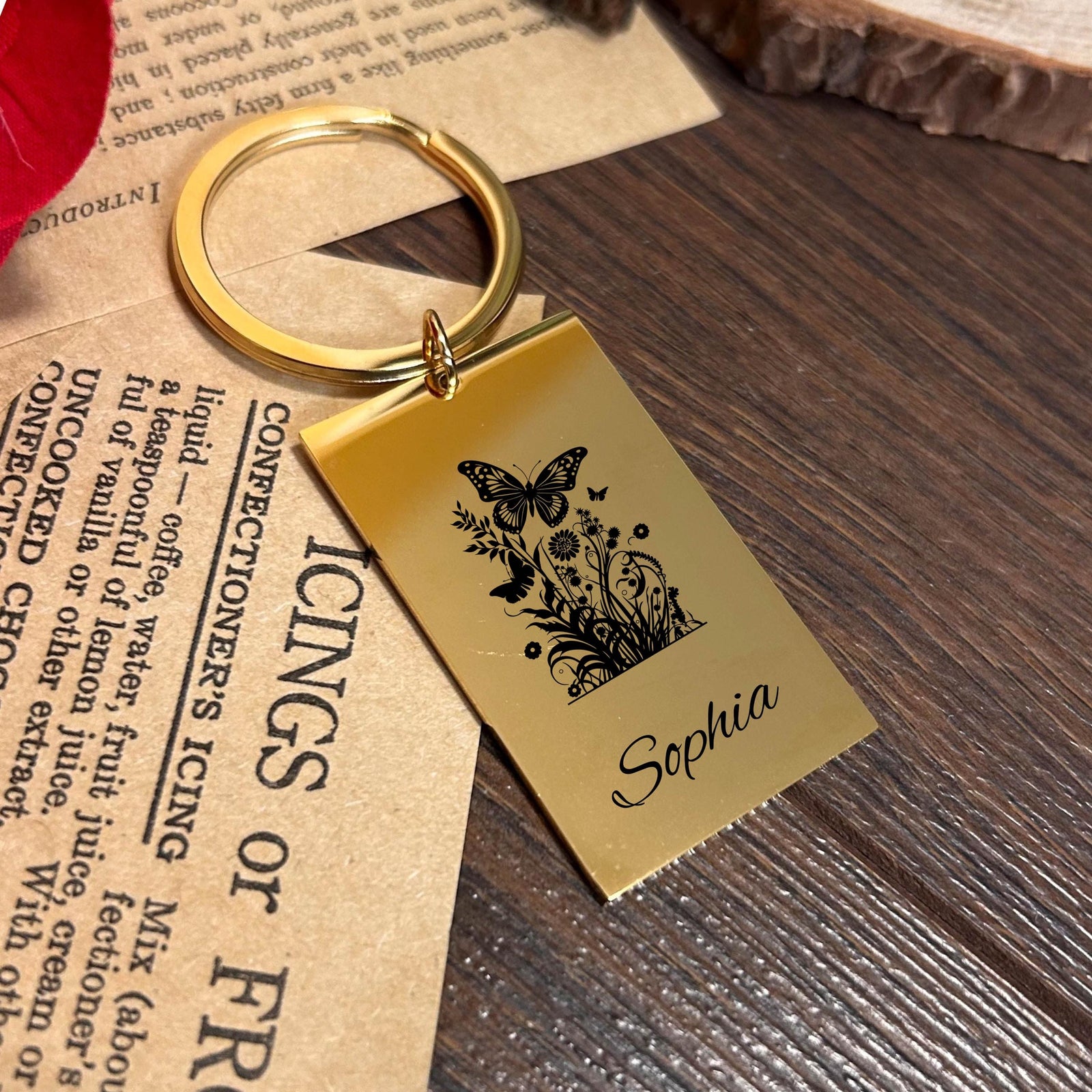 Butterfly Blossom Keychain Stainless Steel