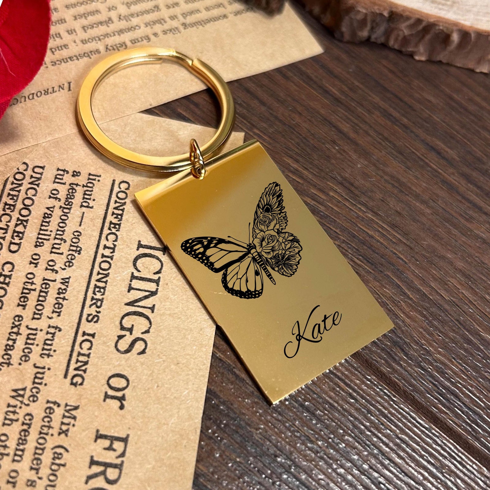 Floral Butterfly Keychain Stainless Steel