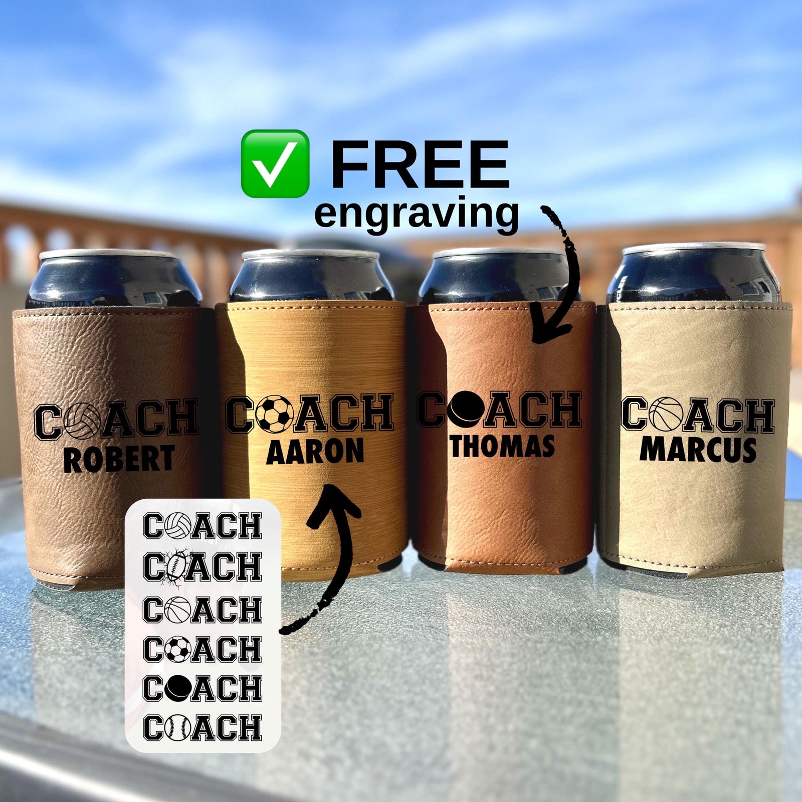 Personalized Coach Can Cover, Engraved Cover for Coaches, Custom Drink Sleeve for Trainers
